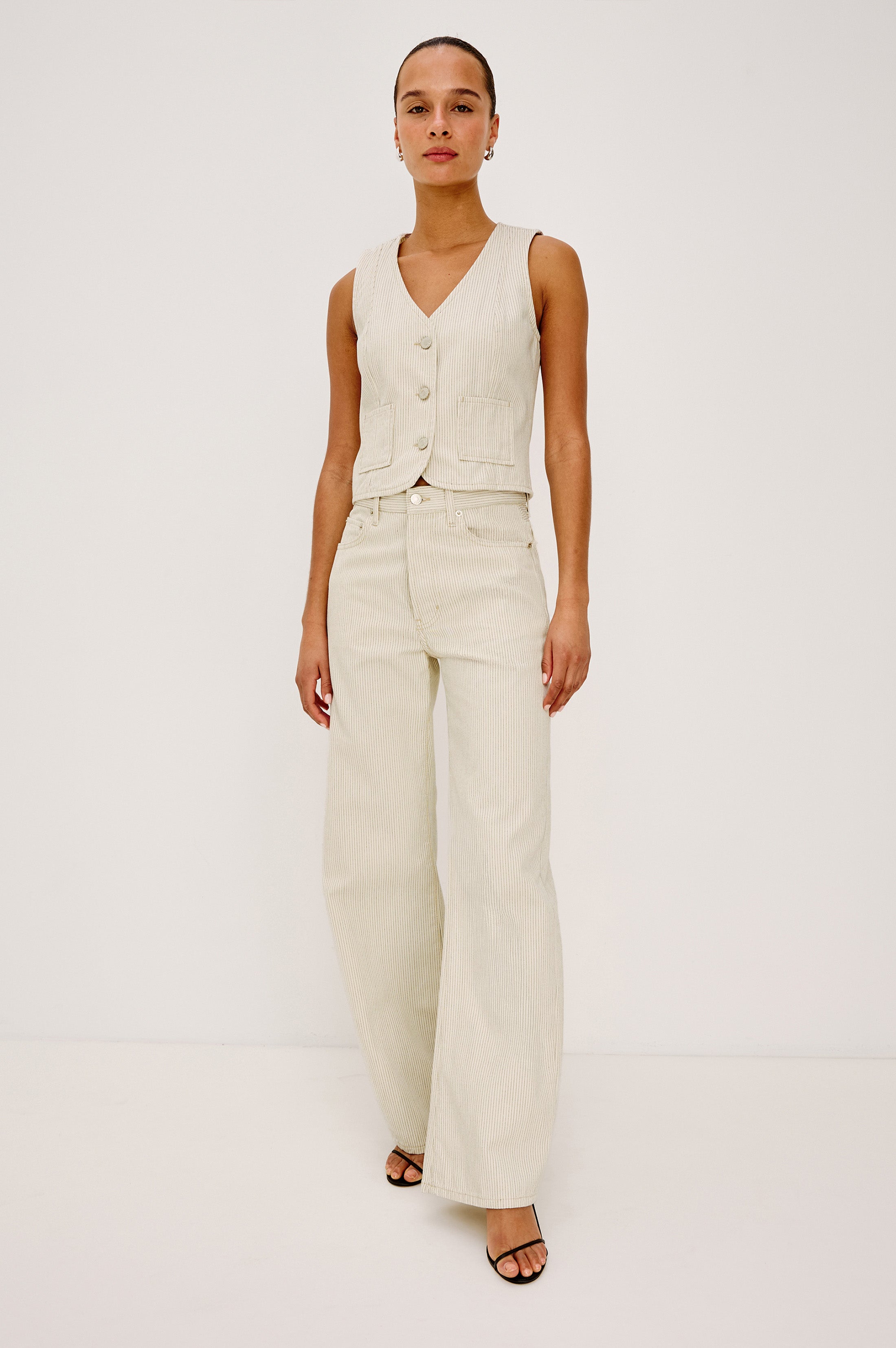 LA JOLLA VEST - ECRU RAILROAD STRIPE – Rails
