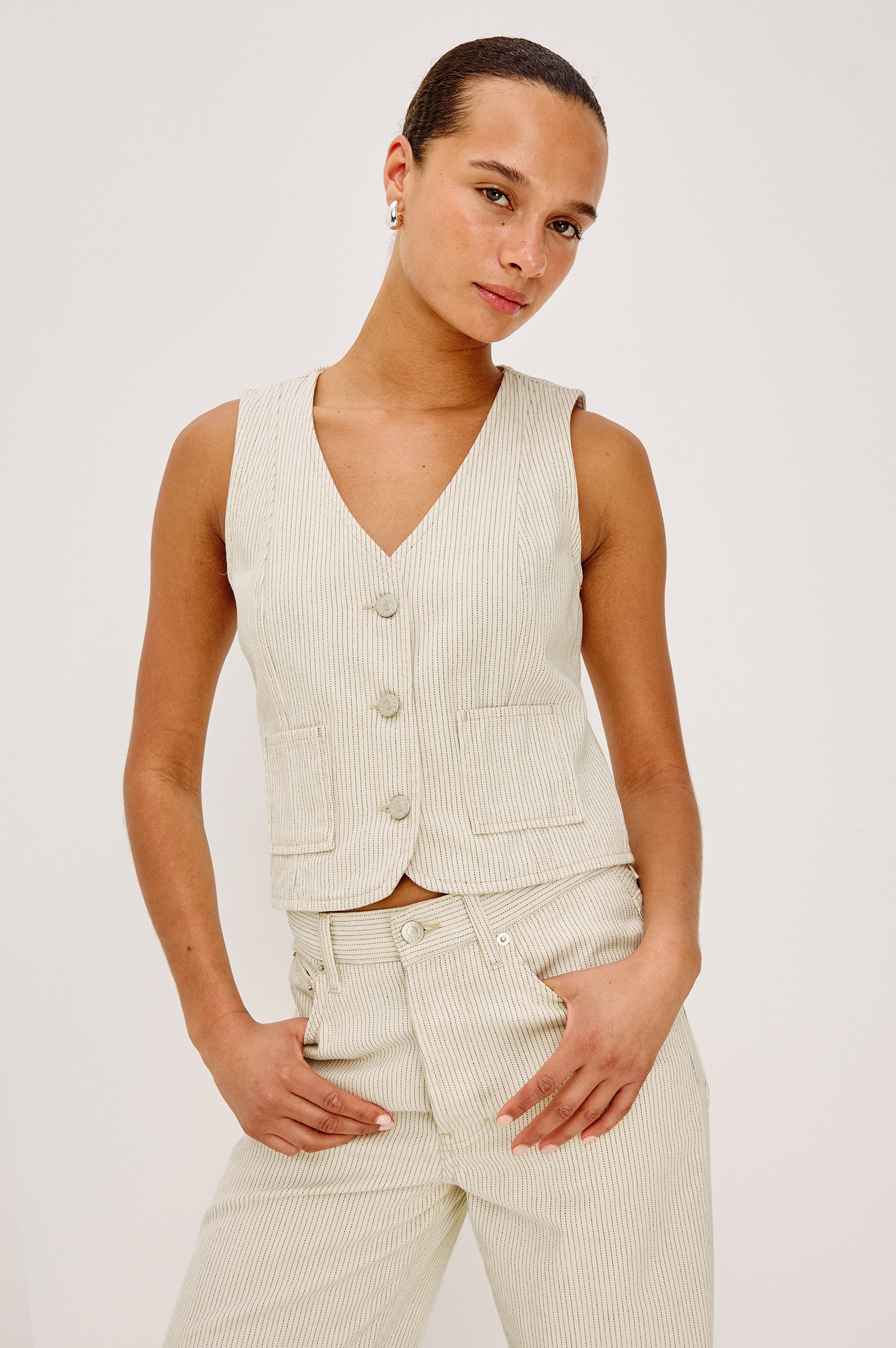 LA JOLLA VEST - ECRU RAILROAD STRIPE – Rails
