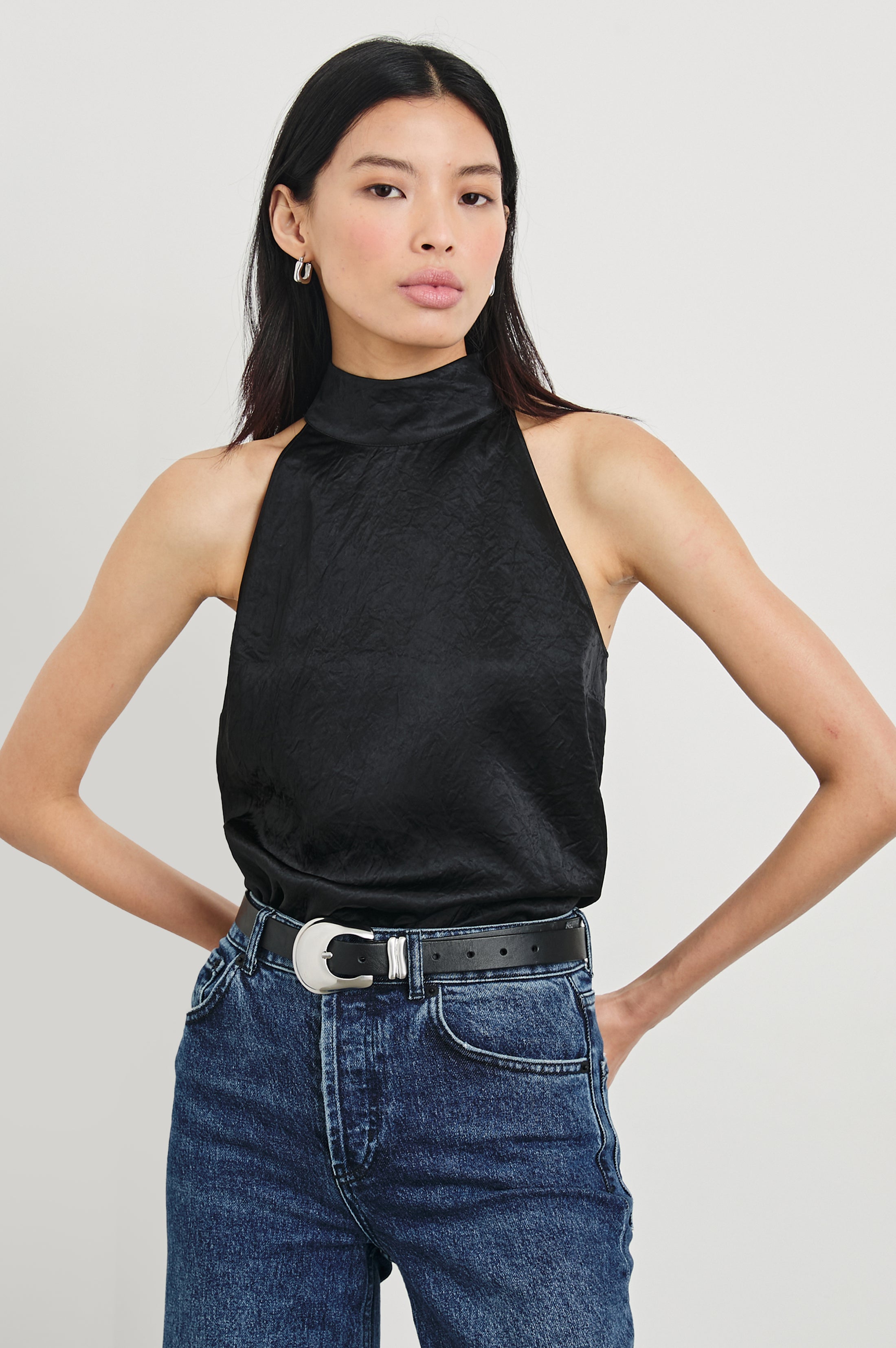 LEAH TOP - BLACK CRINKLE – Rails