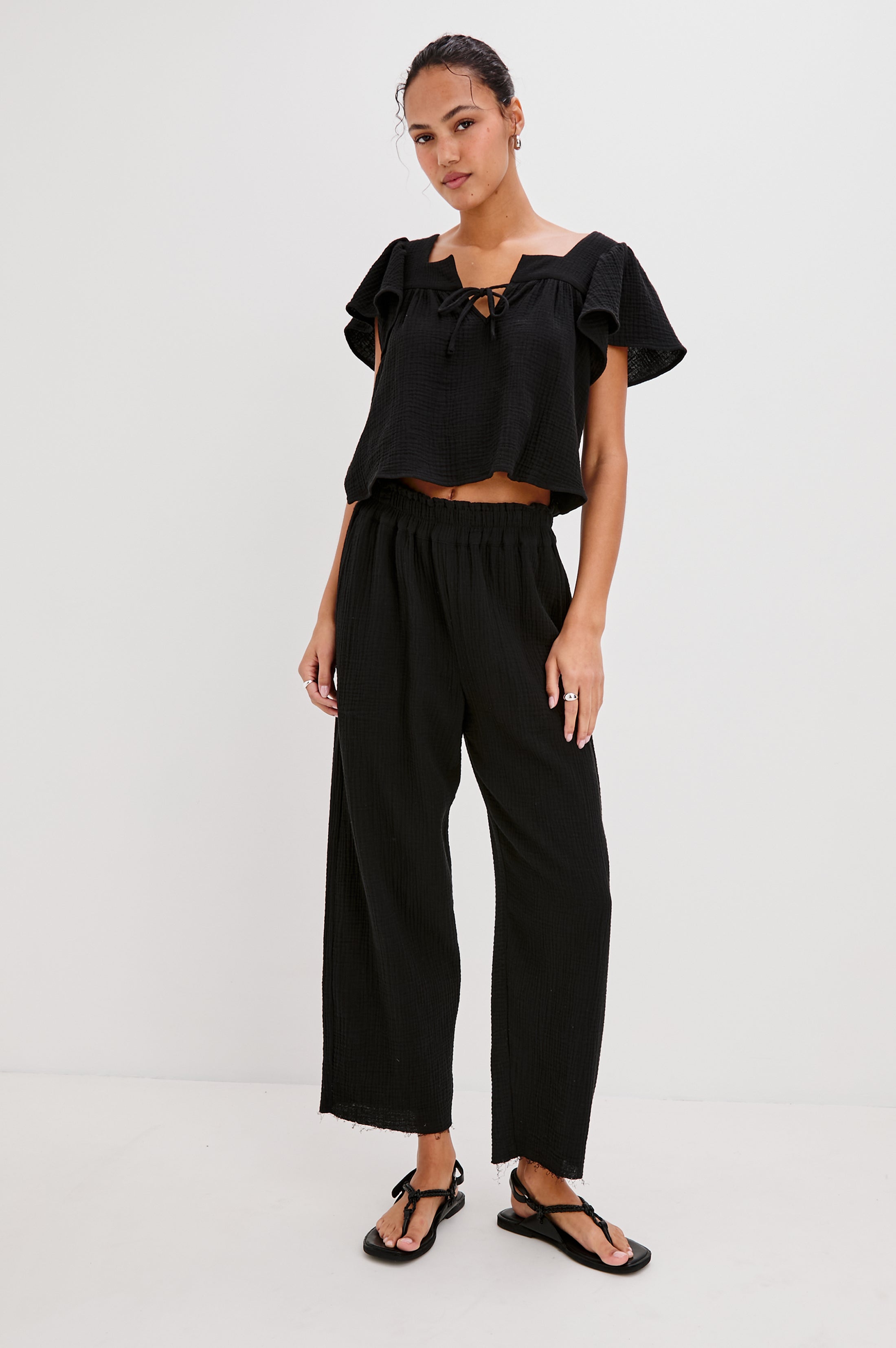 LEON CROP PANT - BLACK GAUZE – Rails