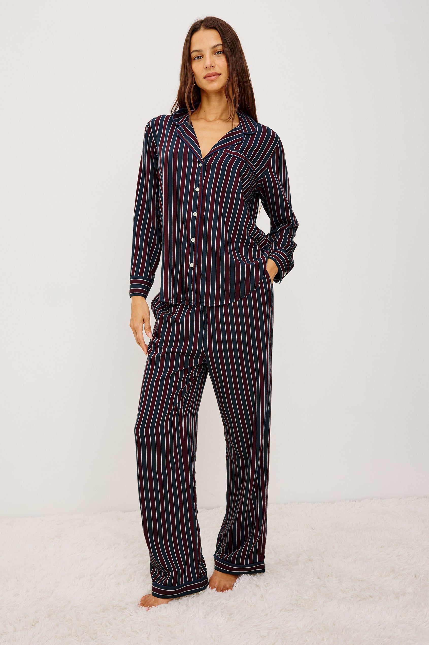 LUNA PAJAMA SET - NAVY OXBLOOD STRIPE