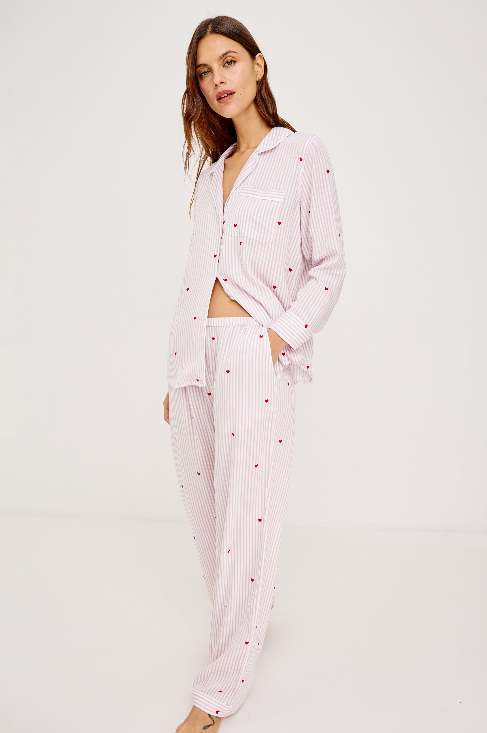 LUNA PAJAMA SET - ROSE STRIPE HEARTS