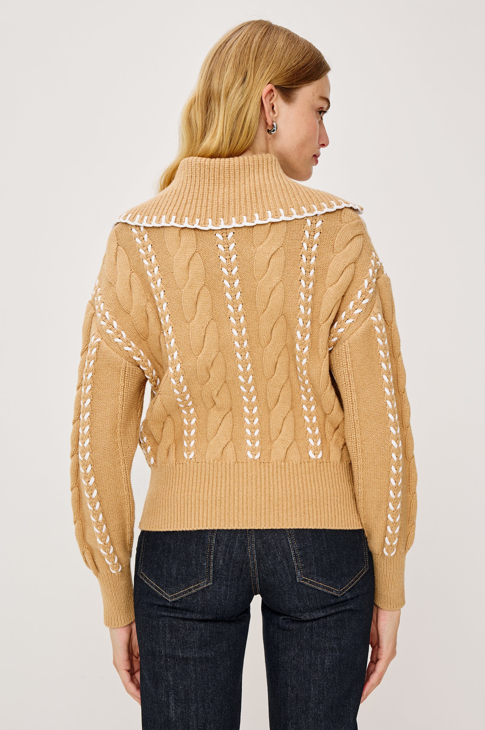 LUNE SWEATER - CAMEL IVORY BLANKET STITCH