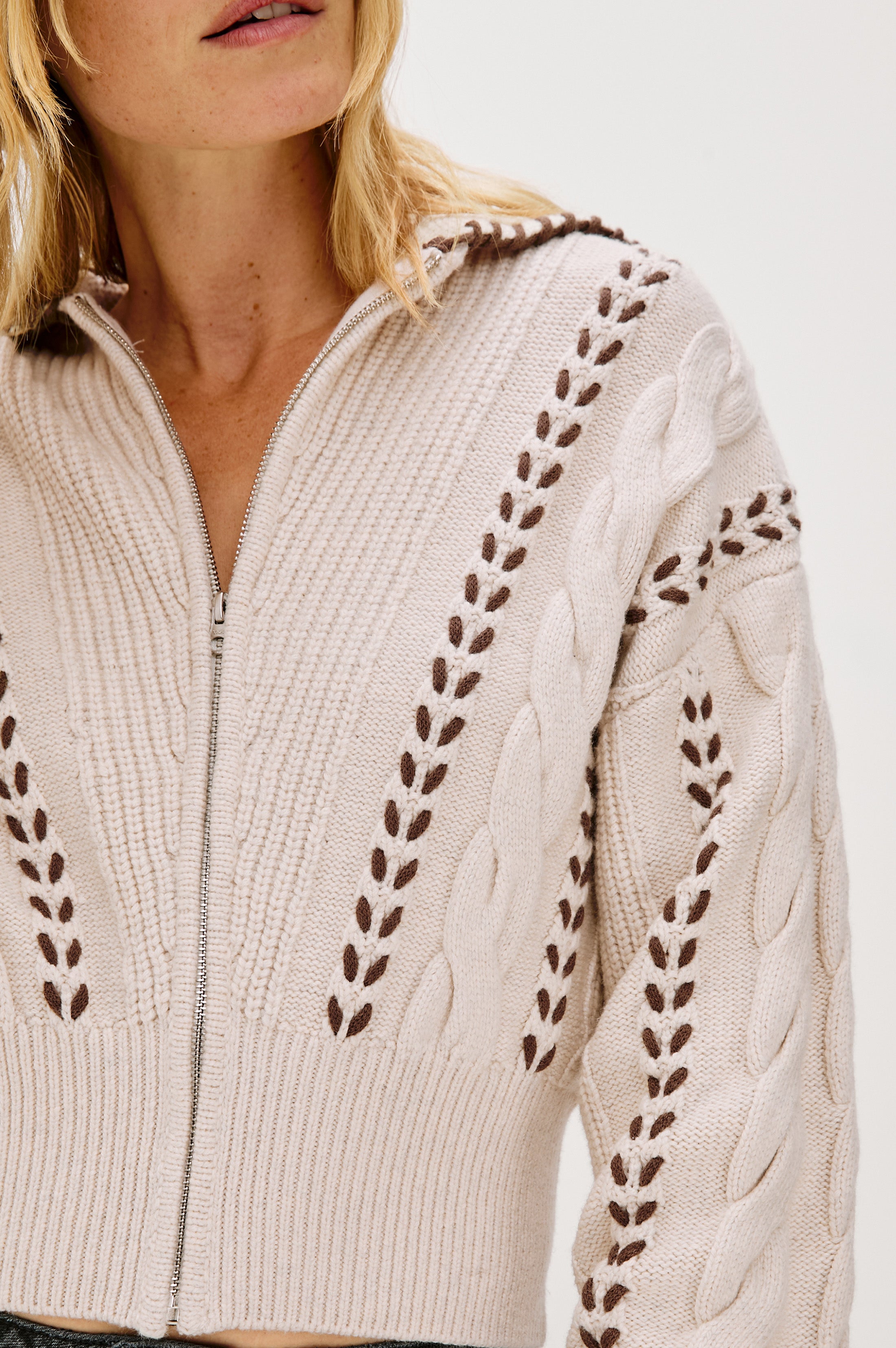 LUNE SWEATER - OATMEAL BROWN WHIP STITCH – Rails