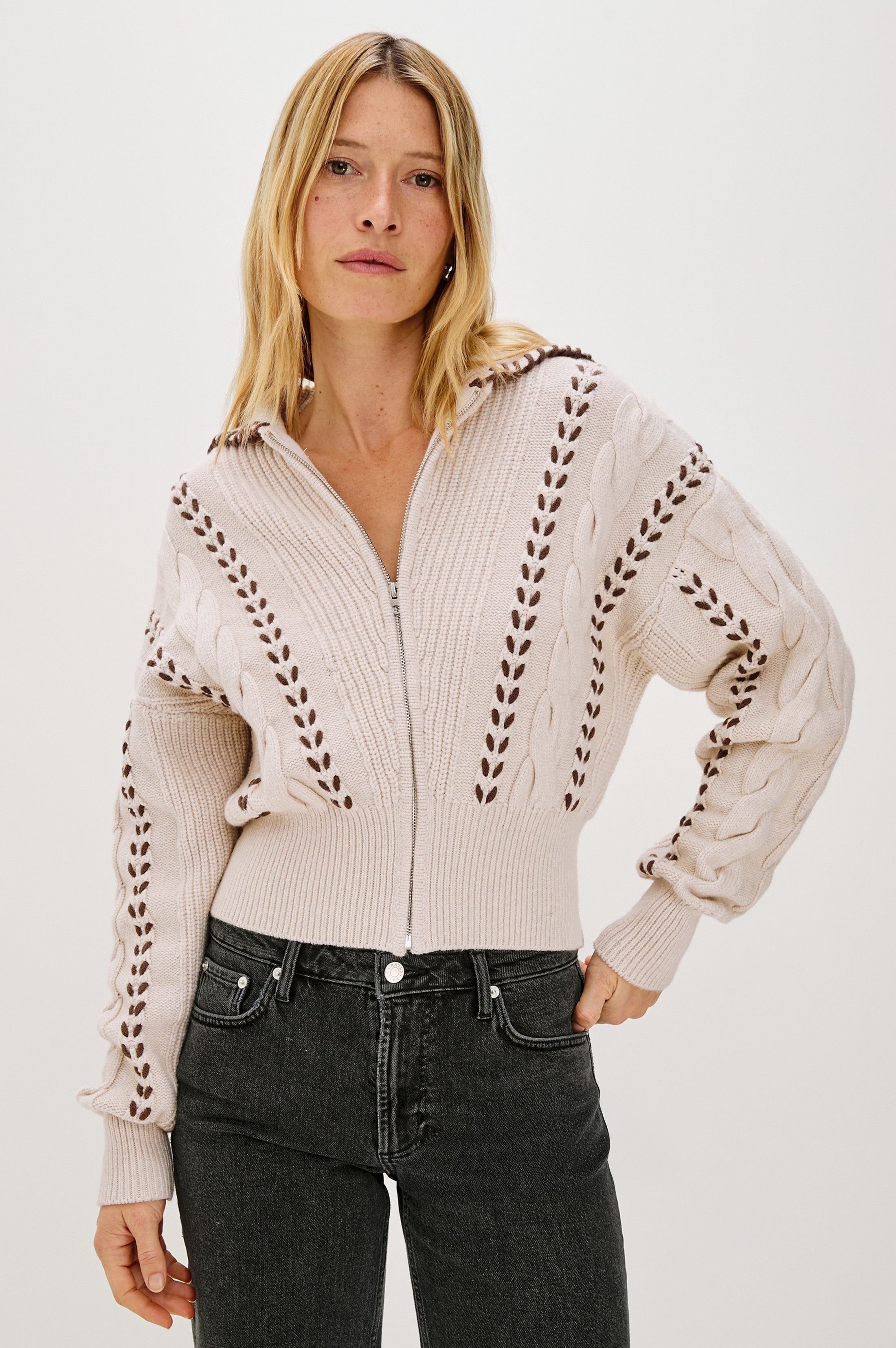LUNE SWEATER - OATMEAL BROWN WHIP STITCH – Rails