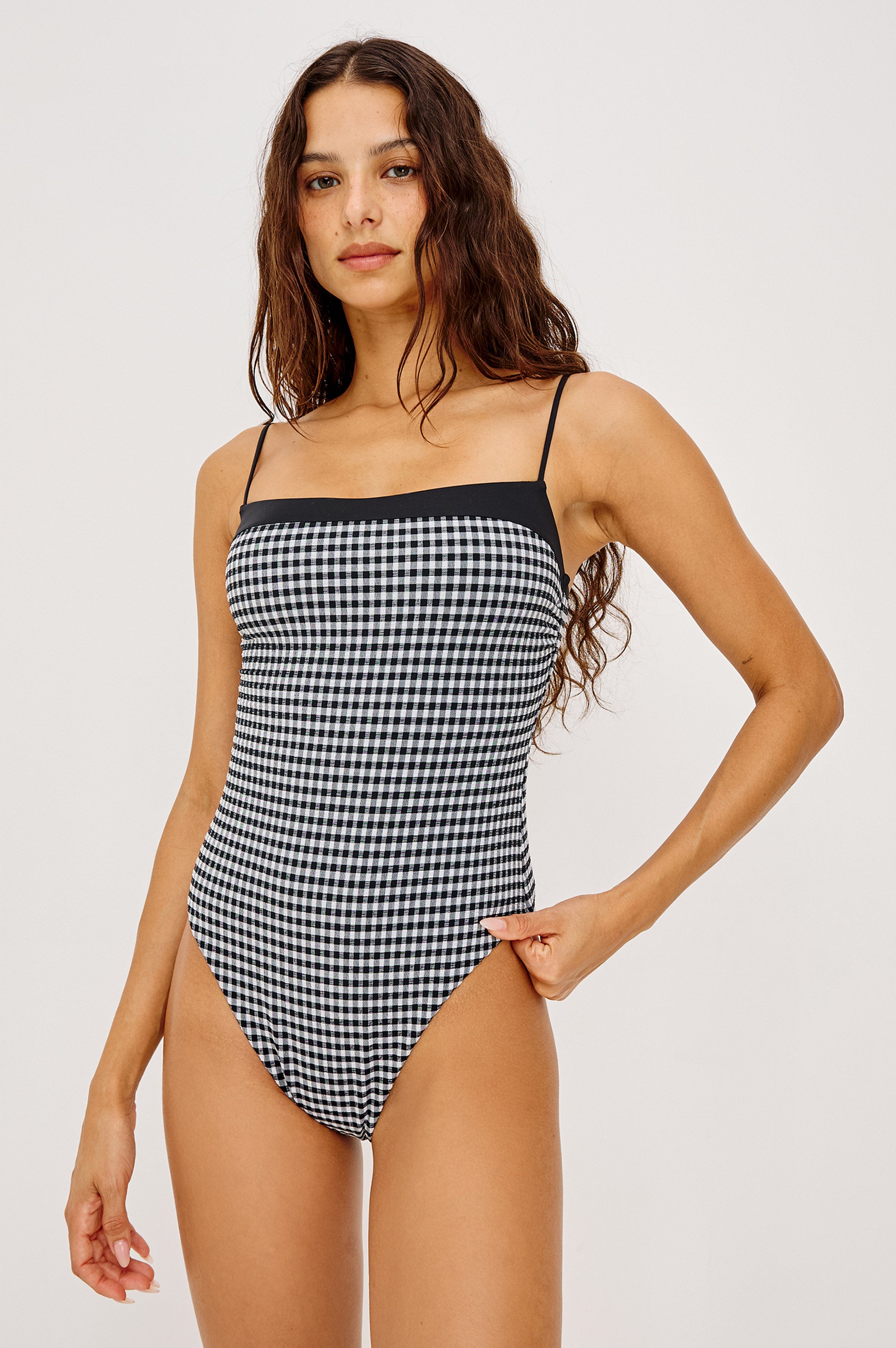 MARBELLA ONE PIECE - BLACK WHITE GINGHAM – Rails