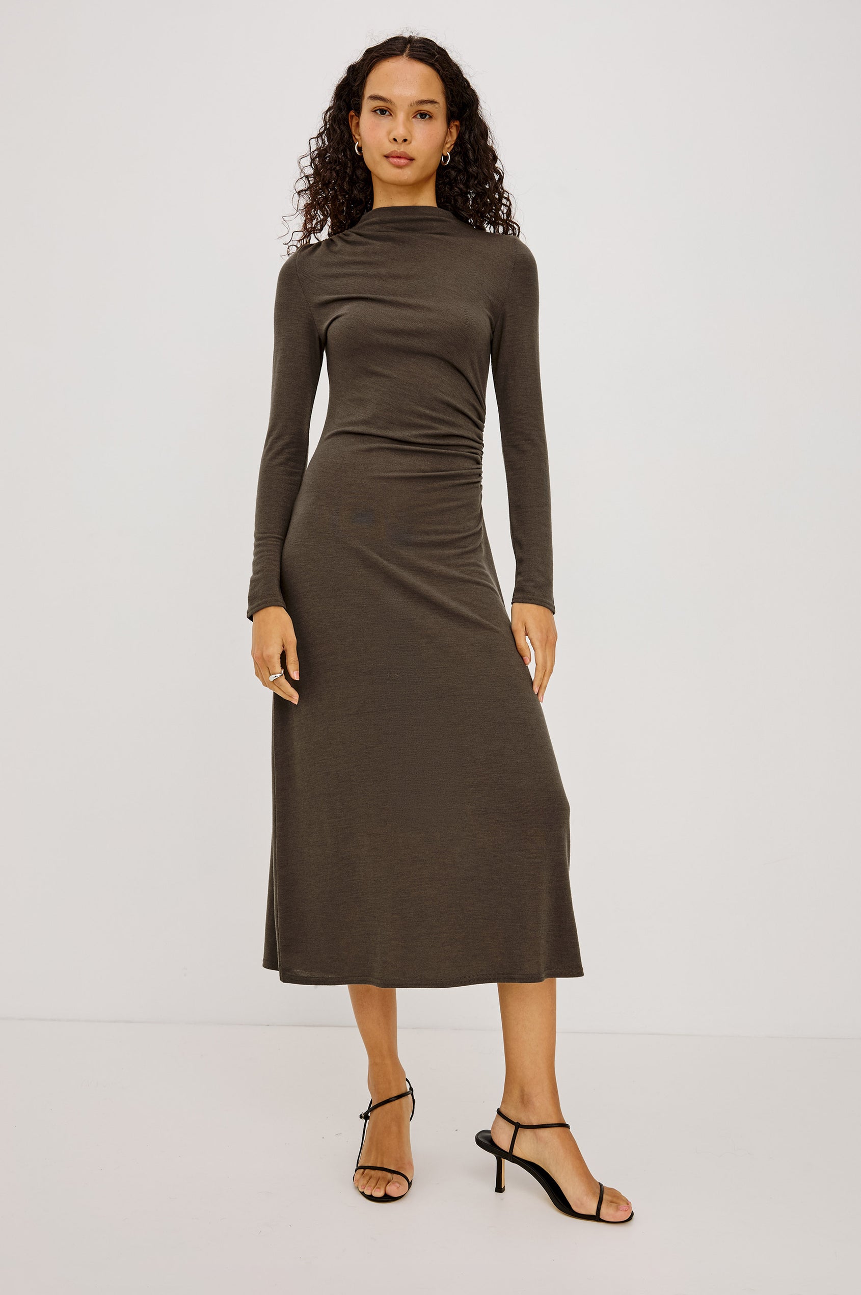 olive brown dress Baltic Born Womens Katelyn Velvet Maxi Wrap Dress | Dark Olive
