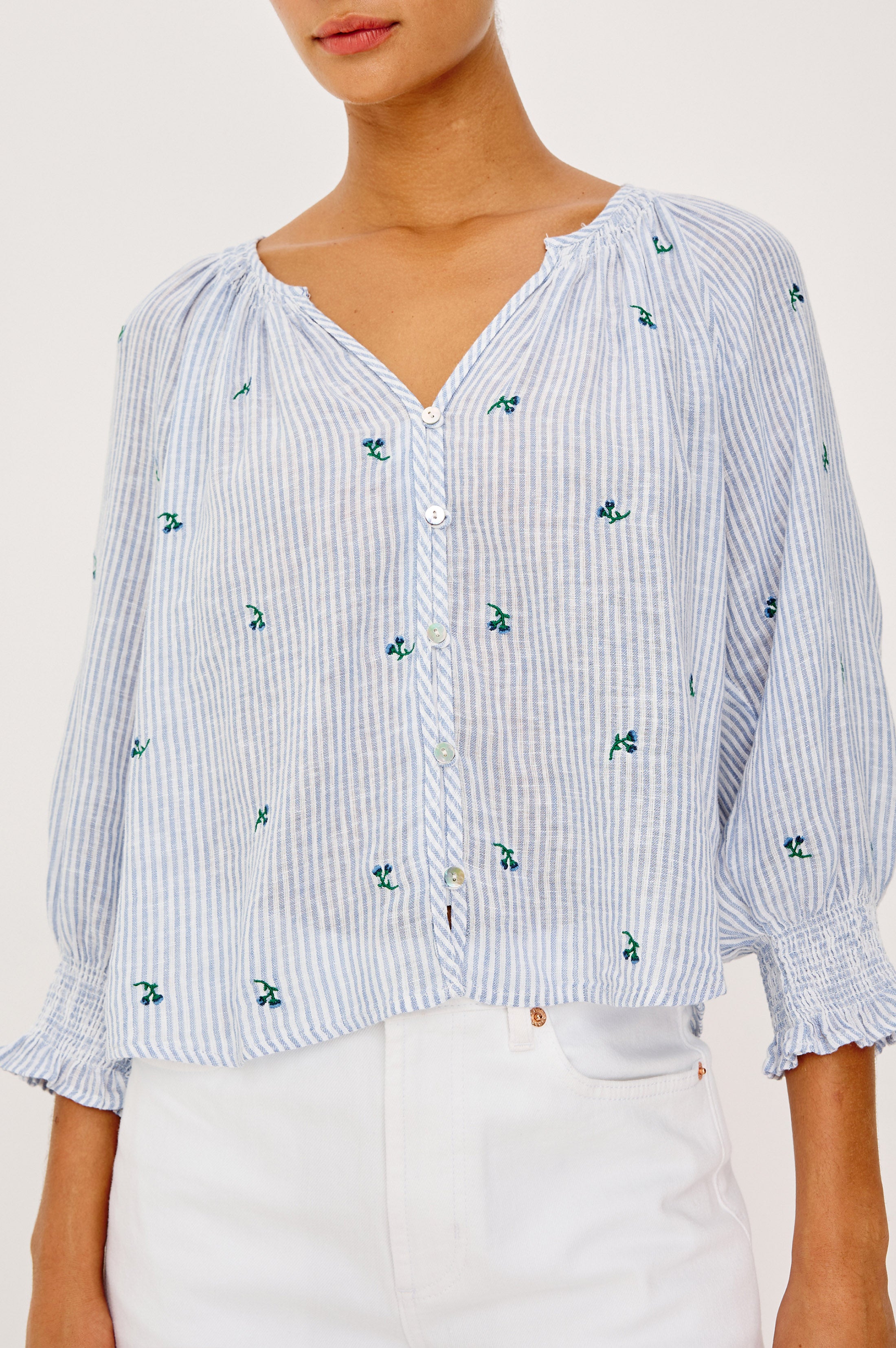 MARIAH TOP - BLUEBELL EMBROIDERED STRIPE – Rails