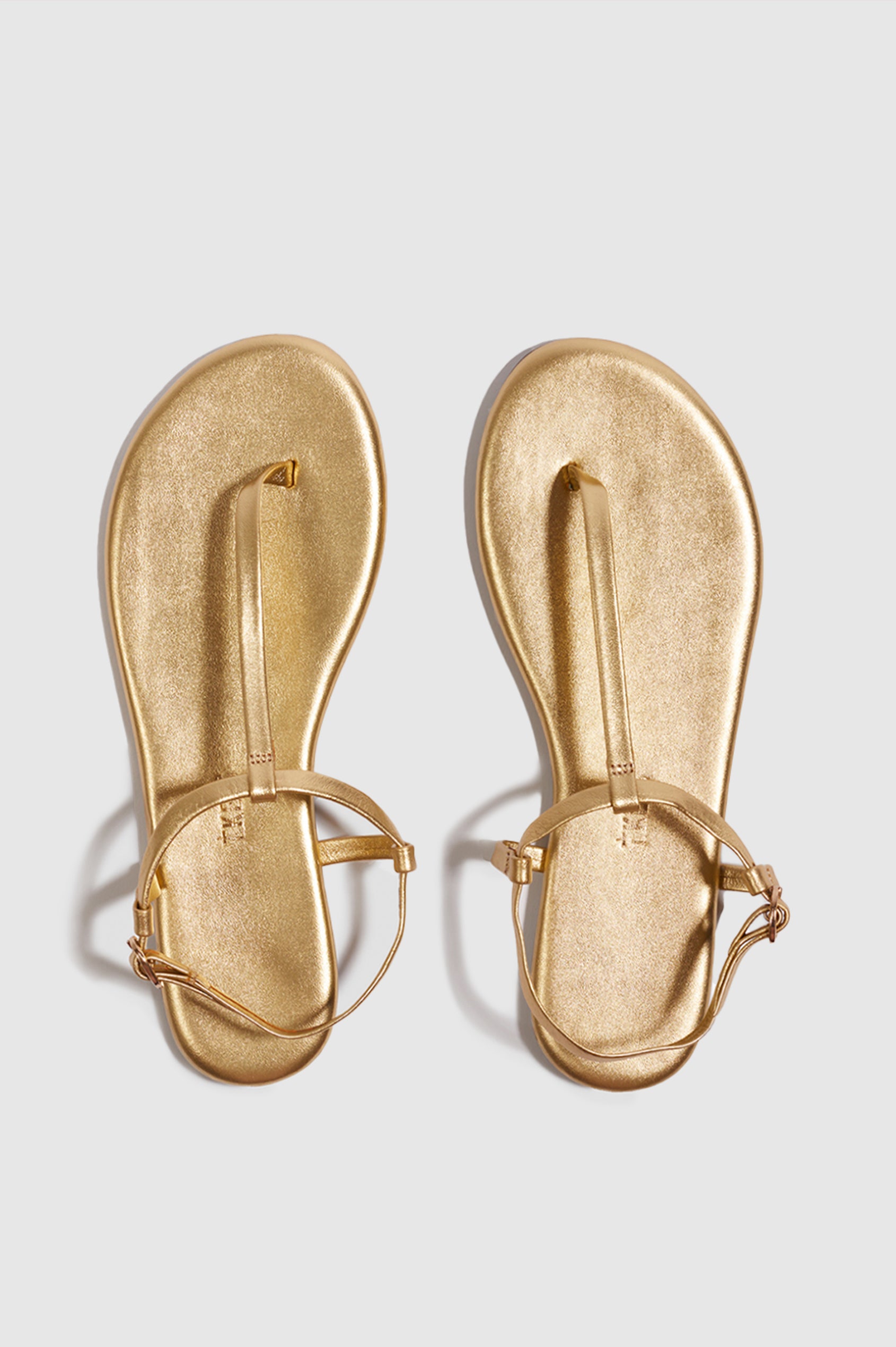 Mariana leather t-strap sandal with ankle strap and buckle in metallic Blink -  pair of shoes shot from above angle