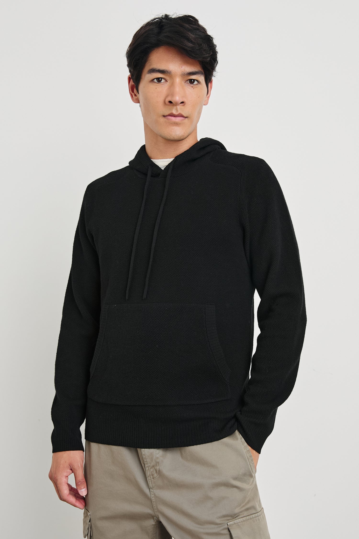 Matador Hoodie with Drawstring ties and a Kangaroo Pocket in Grey Heather Colorway - Front View Featured on Model