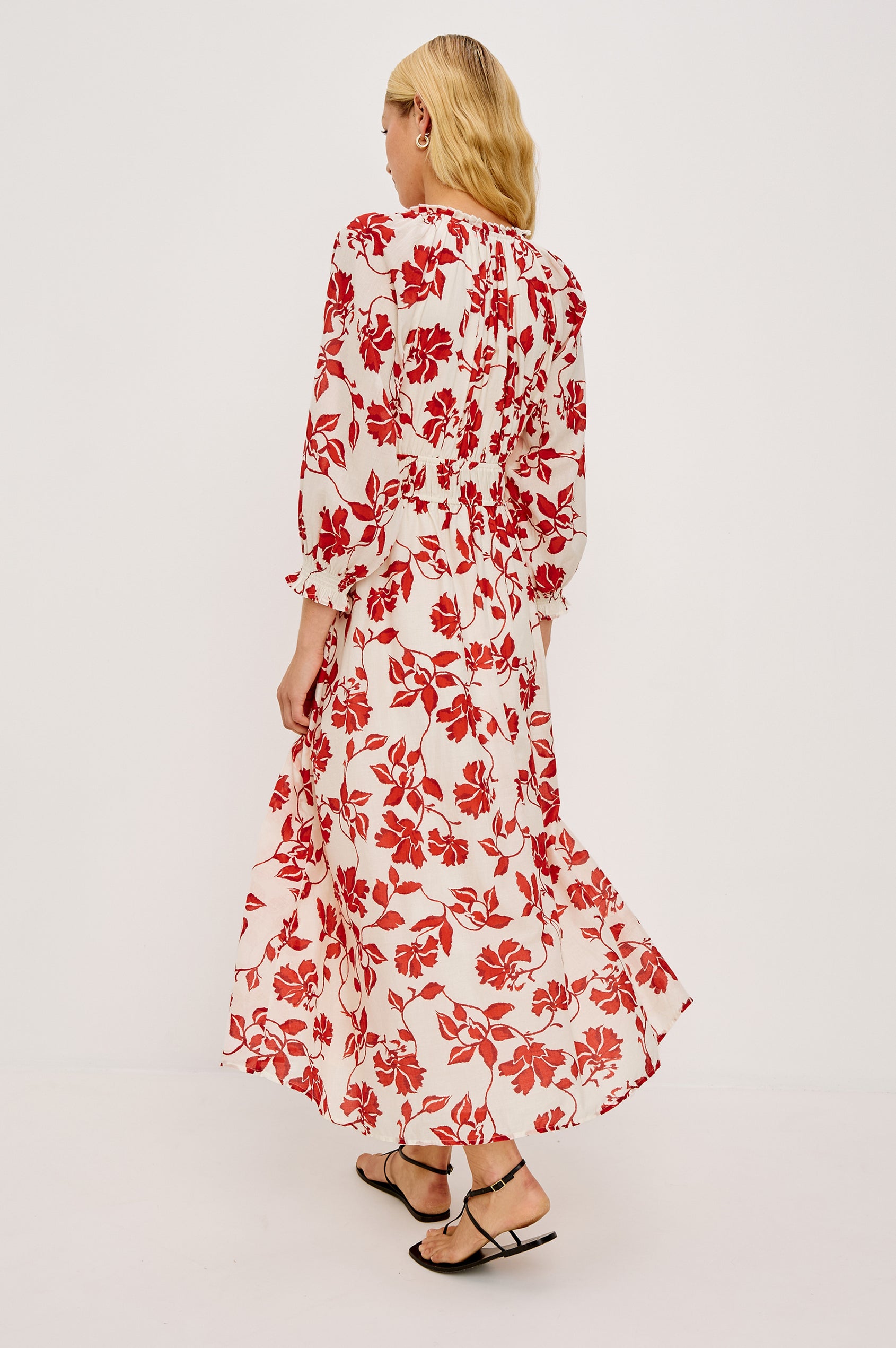 red and white maxi dress with sleeves Long Sleeve Floral Crystal Maxi Dress Red
