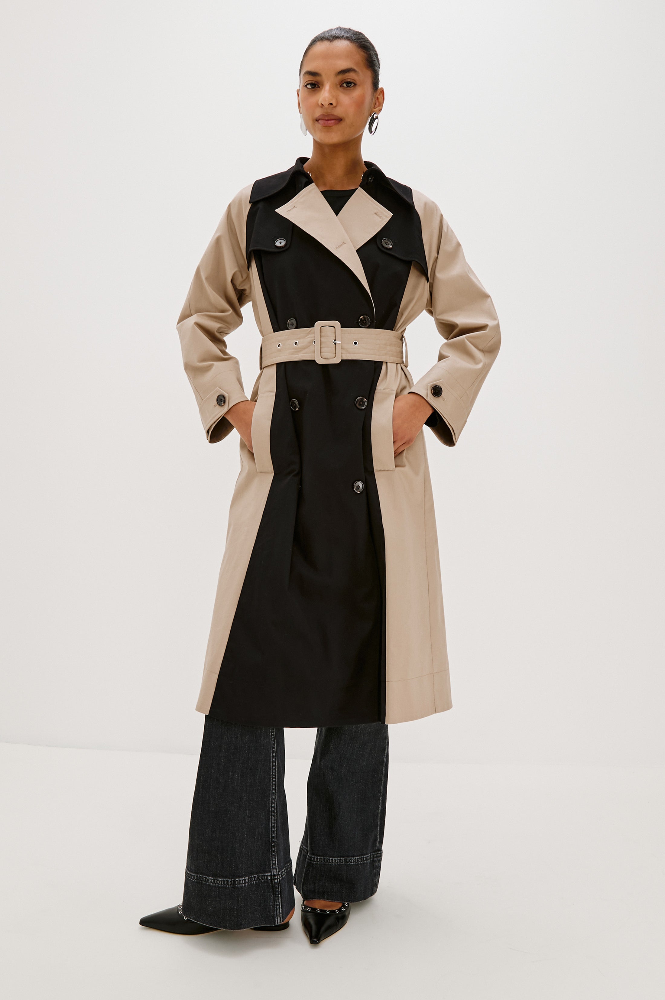 ジャケット・アウター archive stripe middle coat belt loop MAUD COAT - BLACK TAUPE – Rails