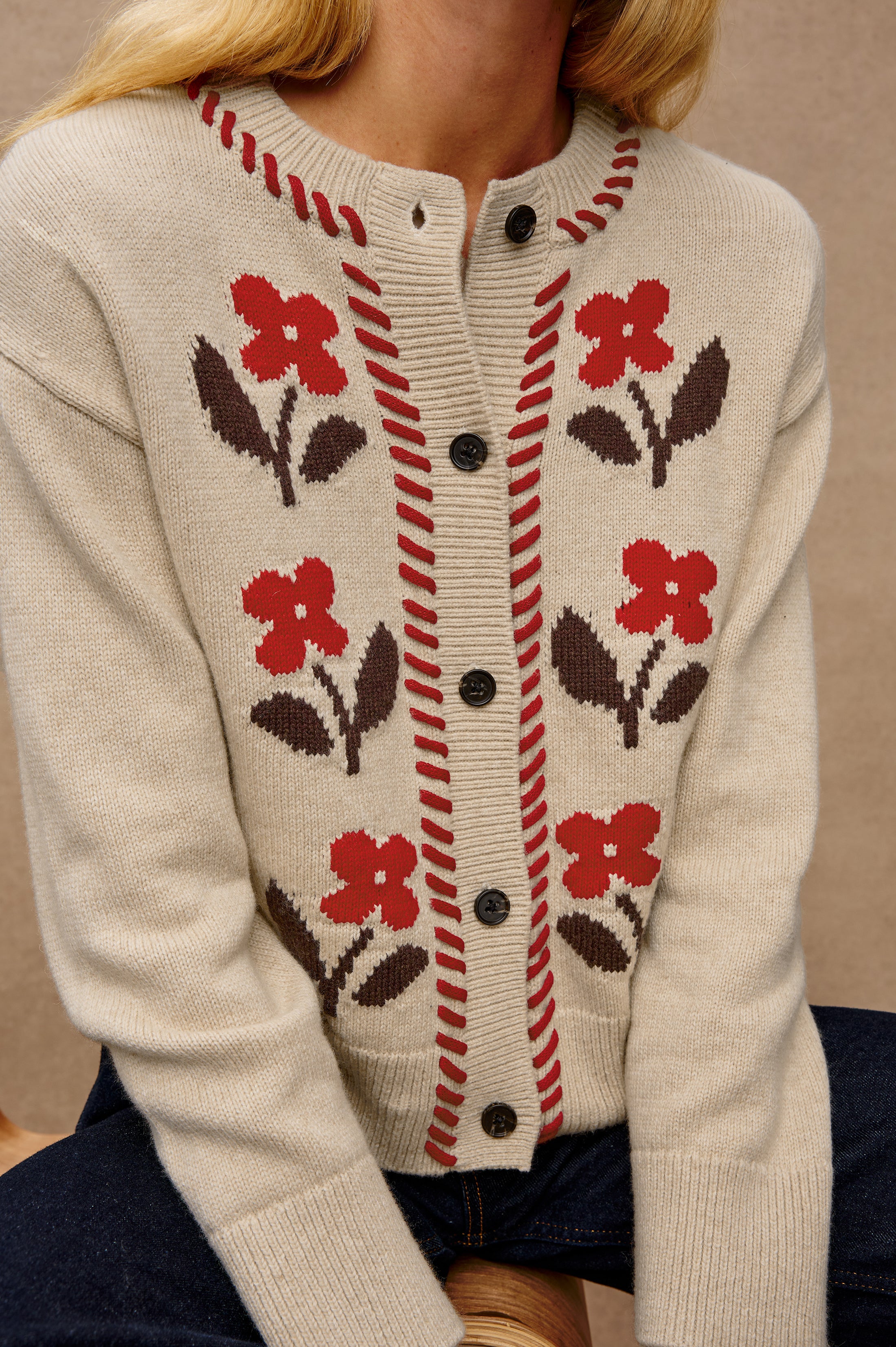 トップス TTT_MSW 22ss flower cardigan ttt msw flower cardigan 22SS TTT_MSW Flower Jacquard Knit Cardigan