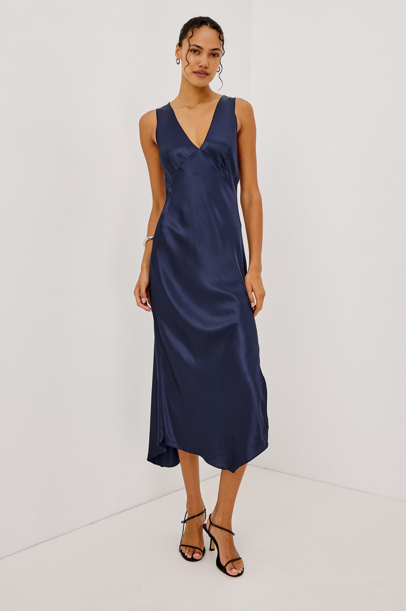 navy blue slip dress Maxi 5% Spandex Navy Silk Dress Navy Blue