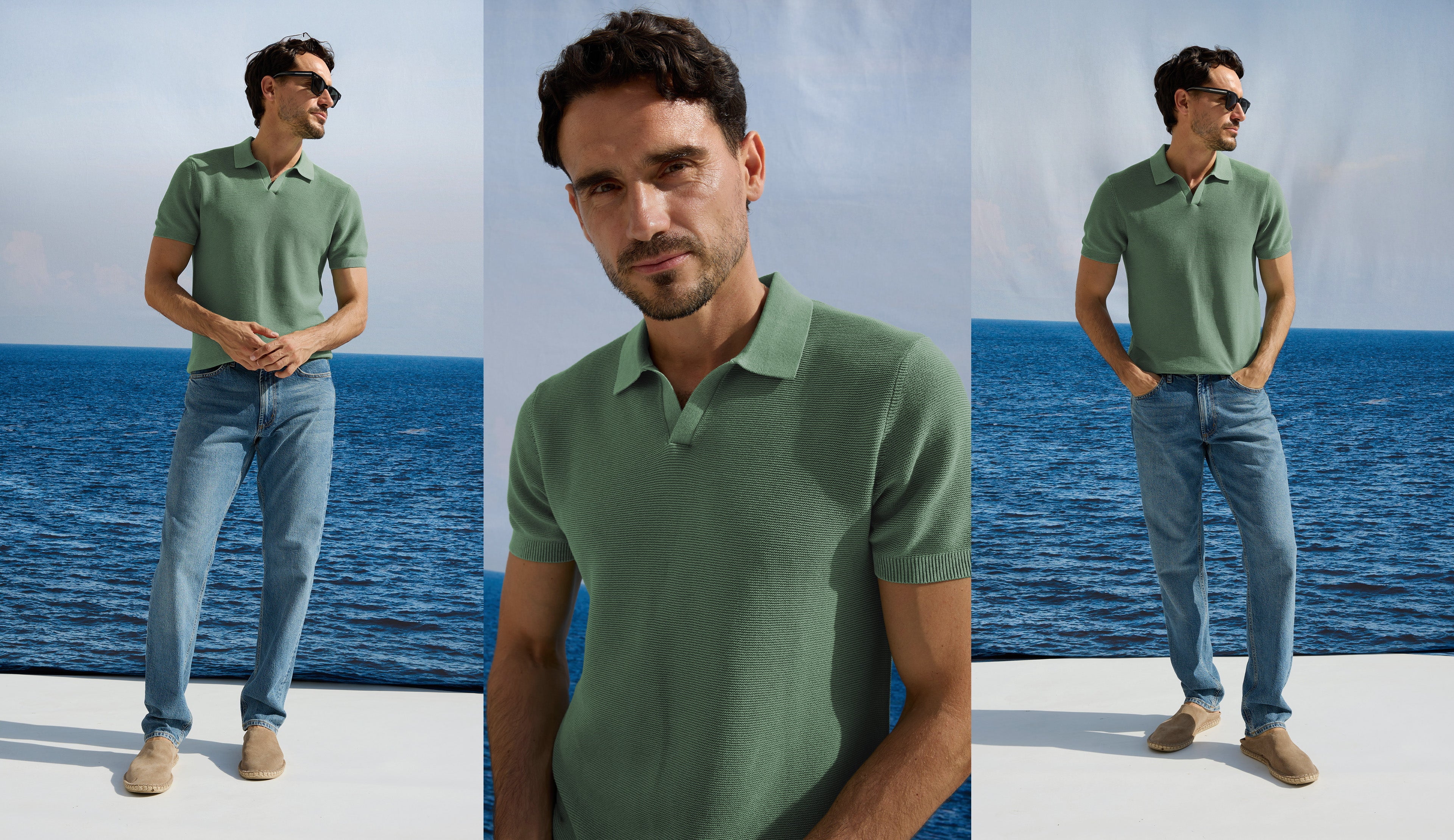 Man in a green shirt with blue jeans