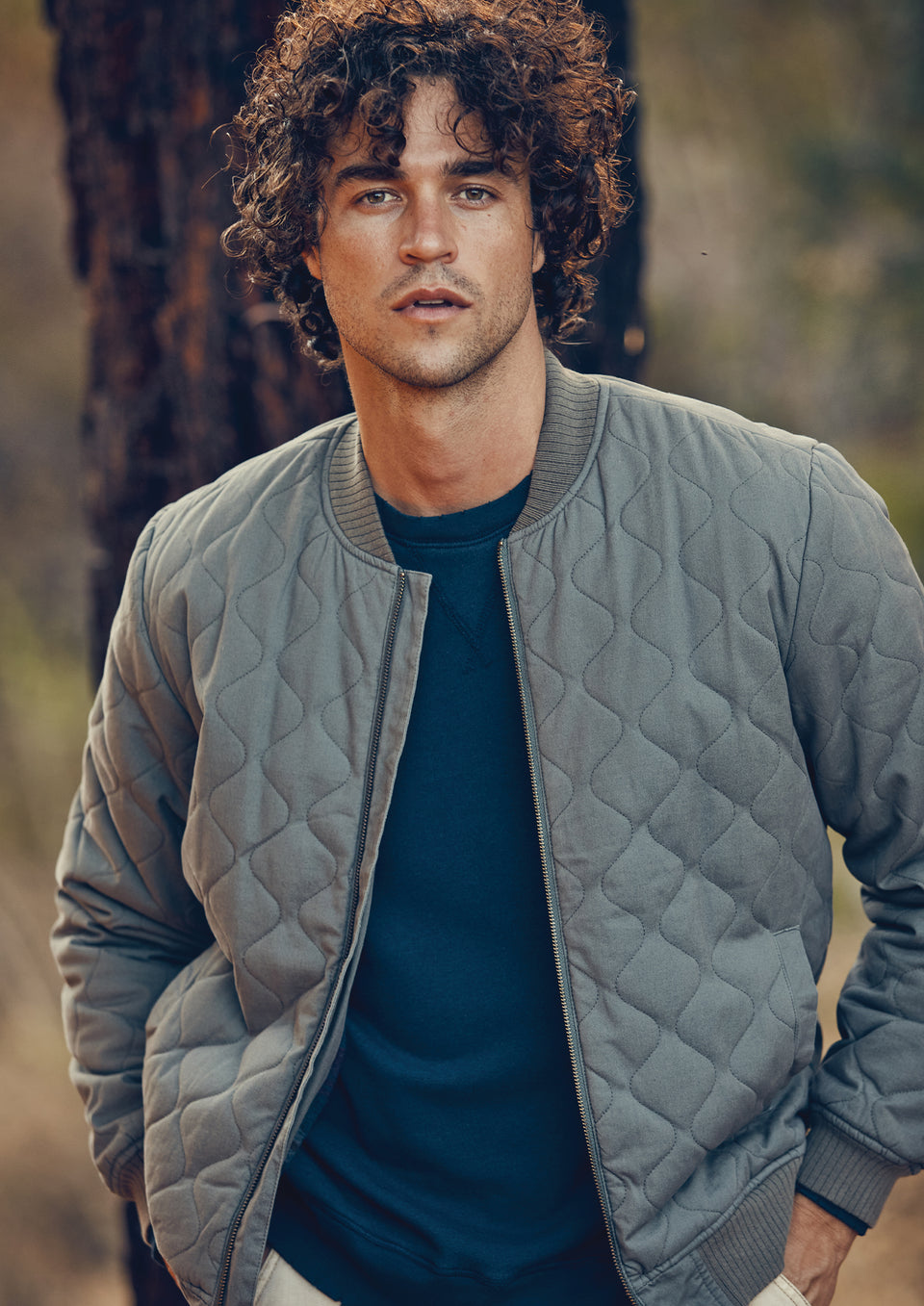 DETAIL EDITORIAL IMAGE OF MODEL WEARING PENINSULA JACKET