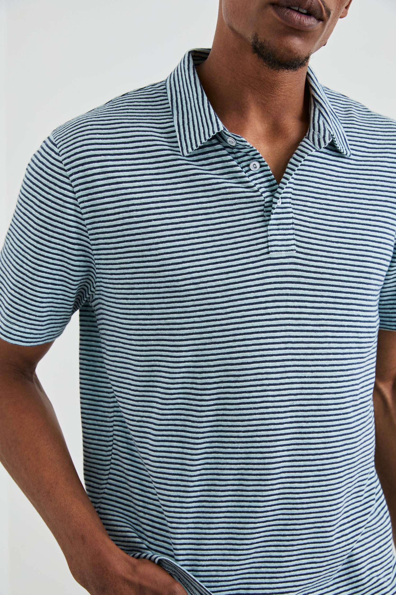 NAPOLI POLO SHIRT - CERULEAN SKY STRIPE - DETAILS