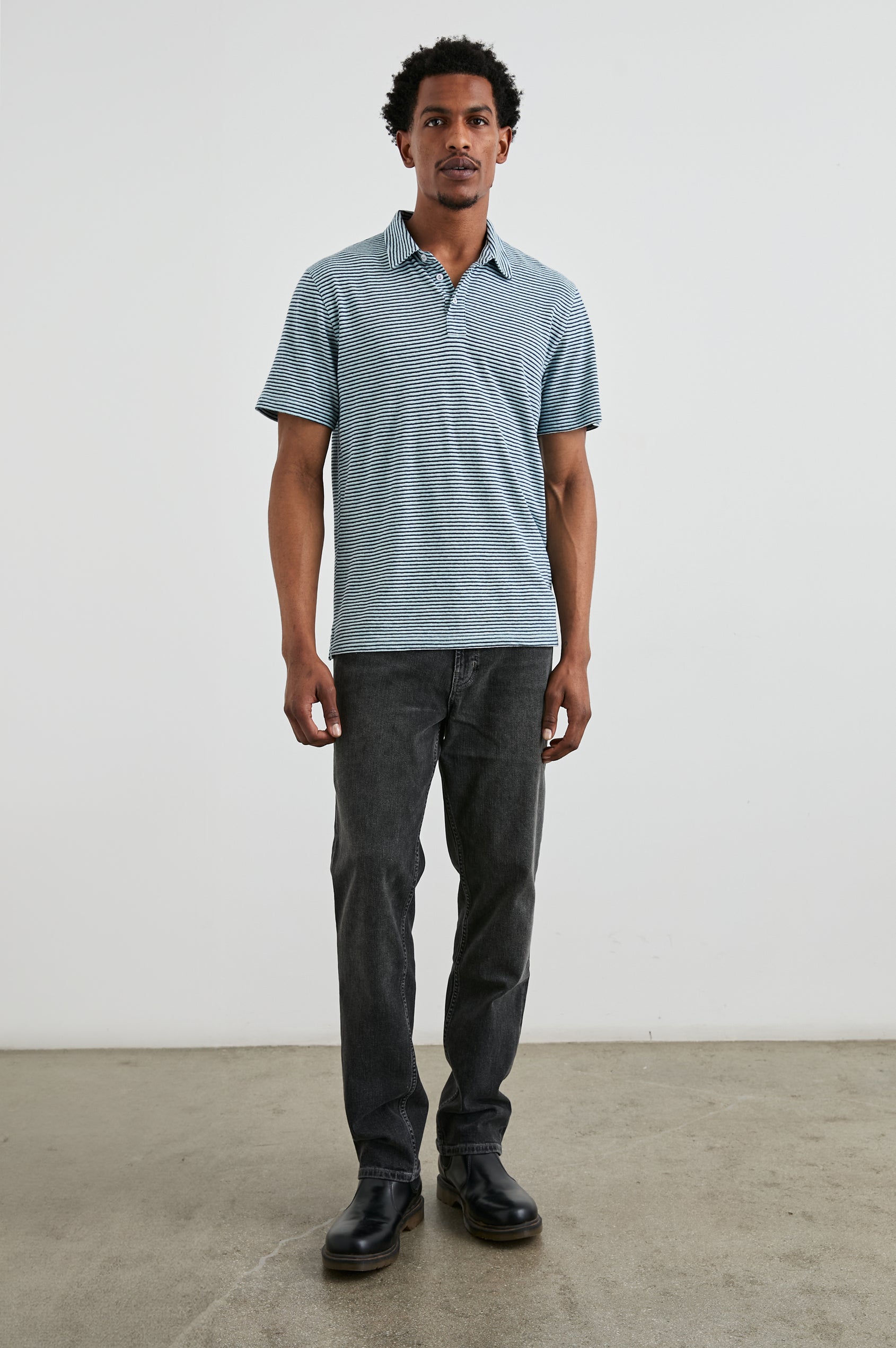 NAPOLI POLO SHIRT - CERULEAN SKY STRIPE - FULL BODY