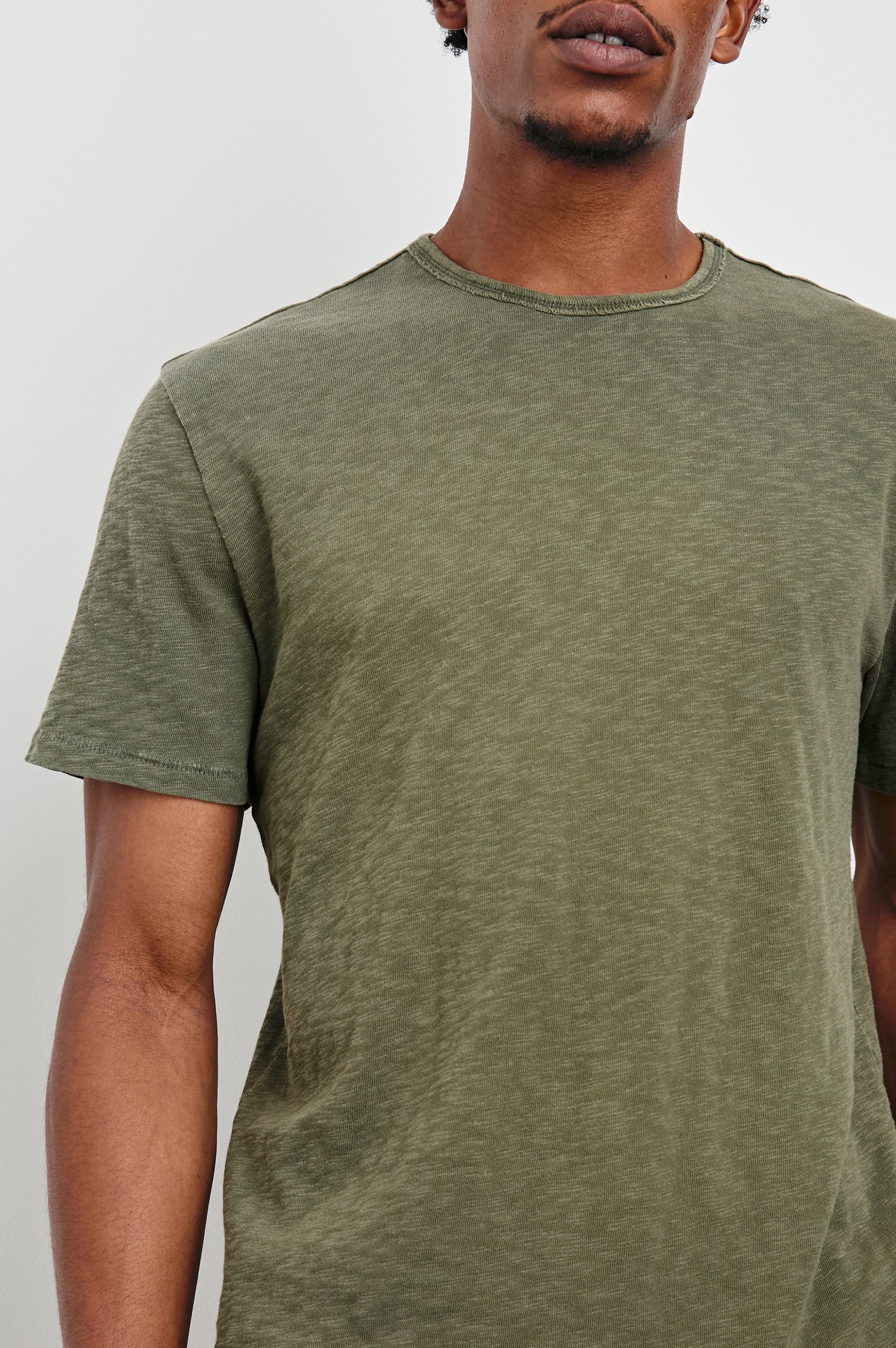 Neil T-Shirt with a Crew Neck in Surplus Colorway - Front View Featured on Model 