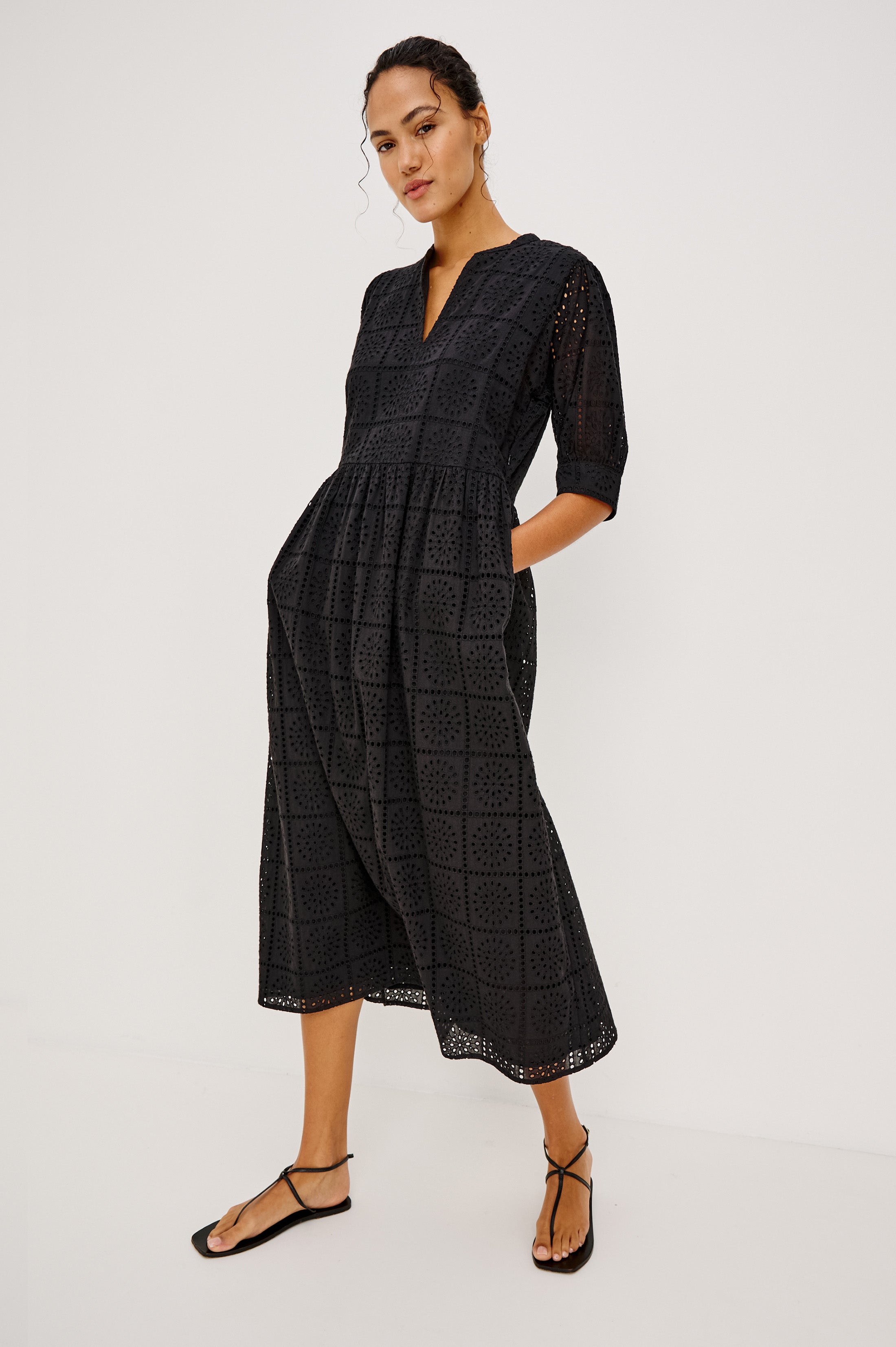 Rails | Nella Dress - Black Grid Embroidery | Premium Cotton | Size XS
