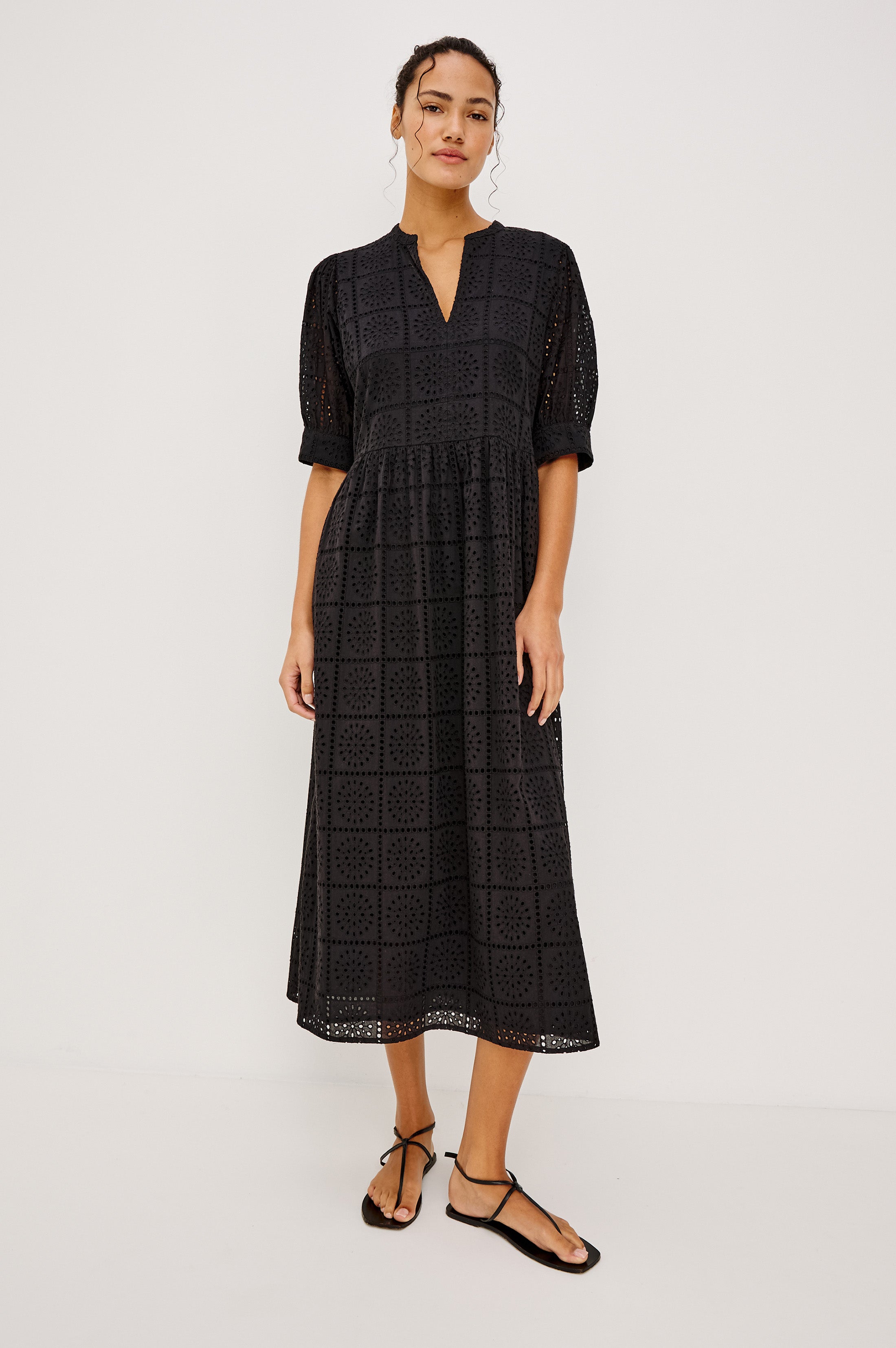 NELLA DRESS - BLACK GRID EMBROIDERY – Rails