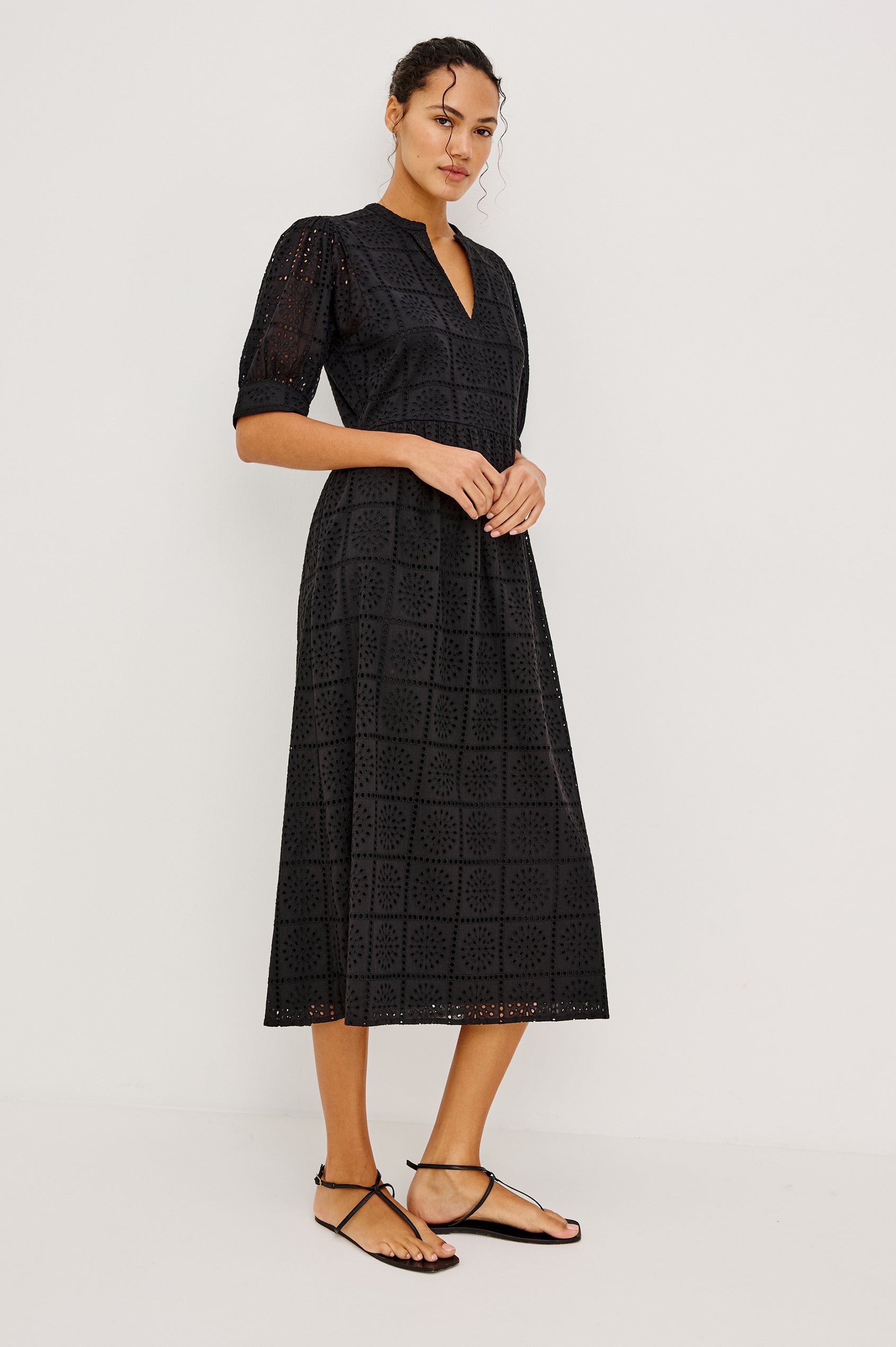Rails | Nella Dress - Black Grid Embroidery | Premium Cotton | Size XS