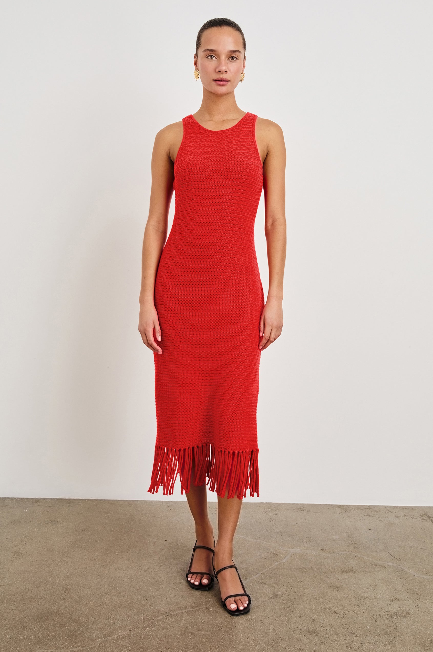 Rails Women's Nia Cotton-Blend Fringe-Hem Knit Midi-Dress - Cherry - Size Large Rails Women's Nia Cotton-Blend Fringe-Hem Knit Midi-Dress - Cherry - Size Large