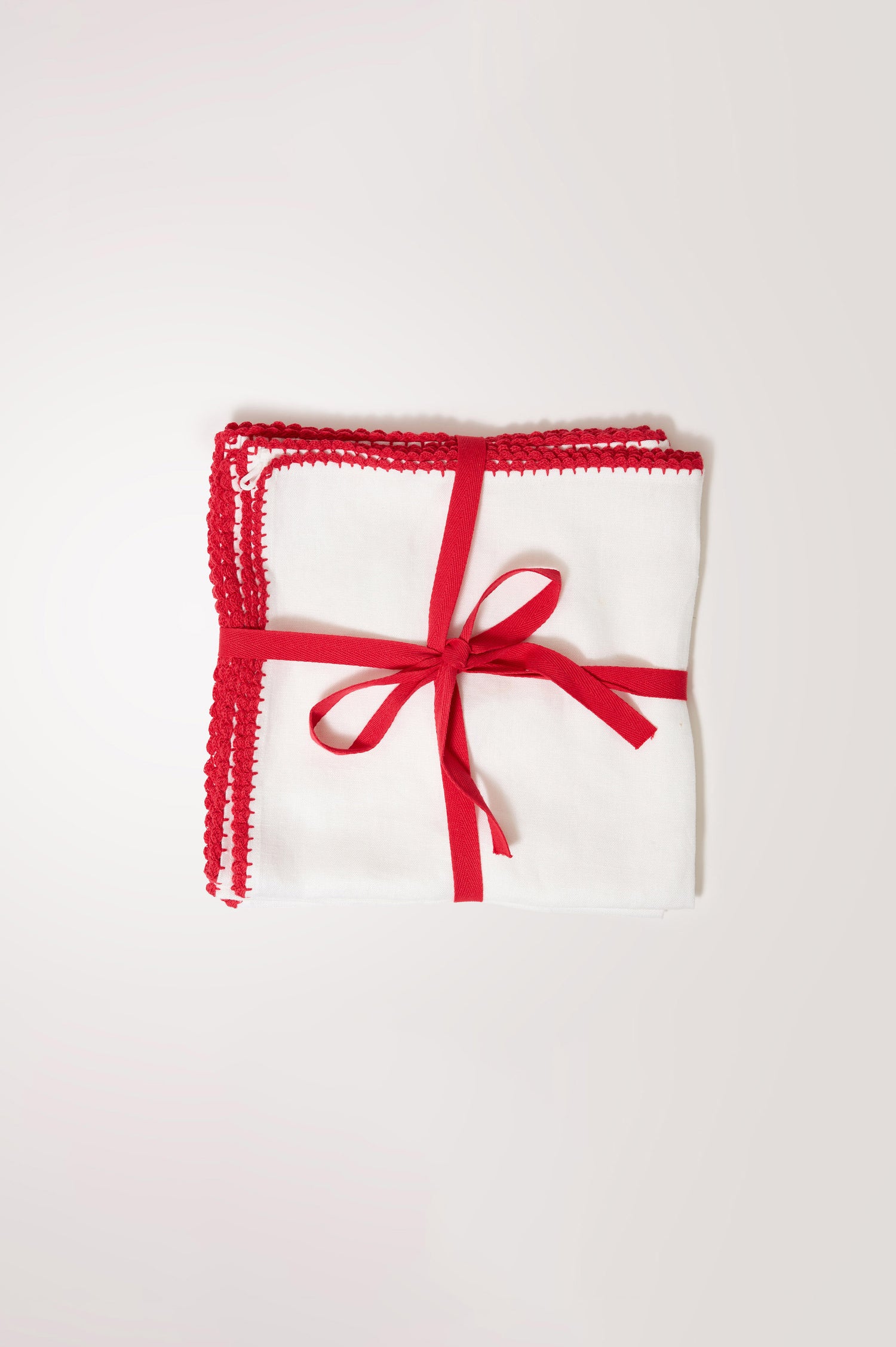 Nonna Napkin in Heavy Linen With Contrast Crochet Trim - Flat Lay Product View Featured