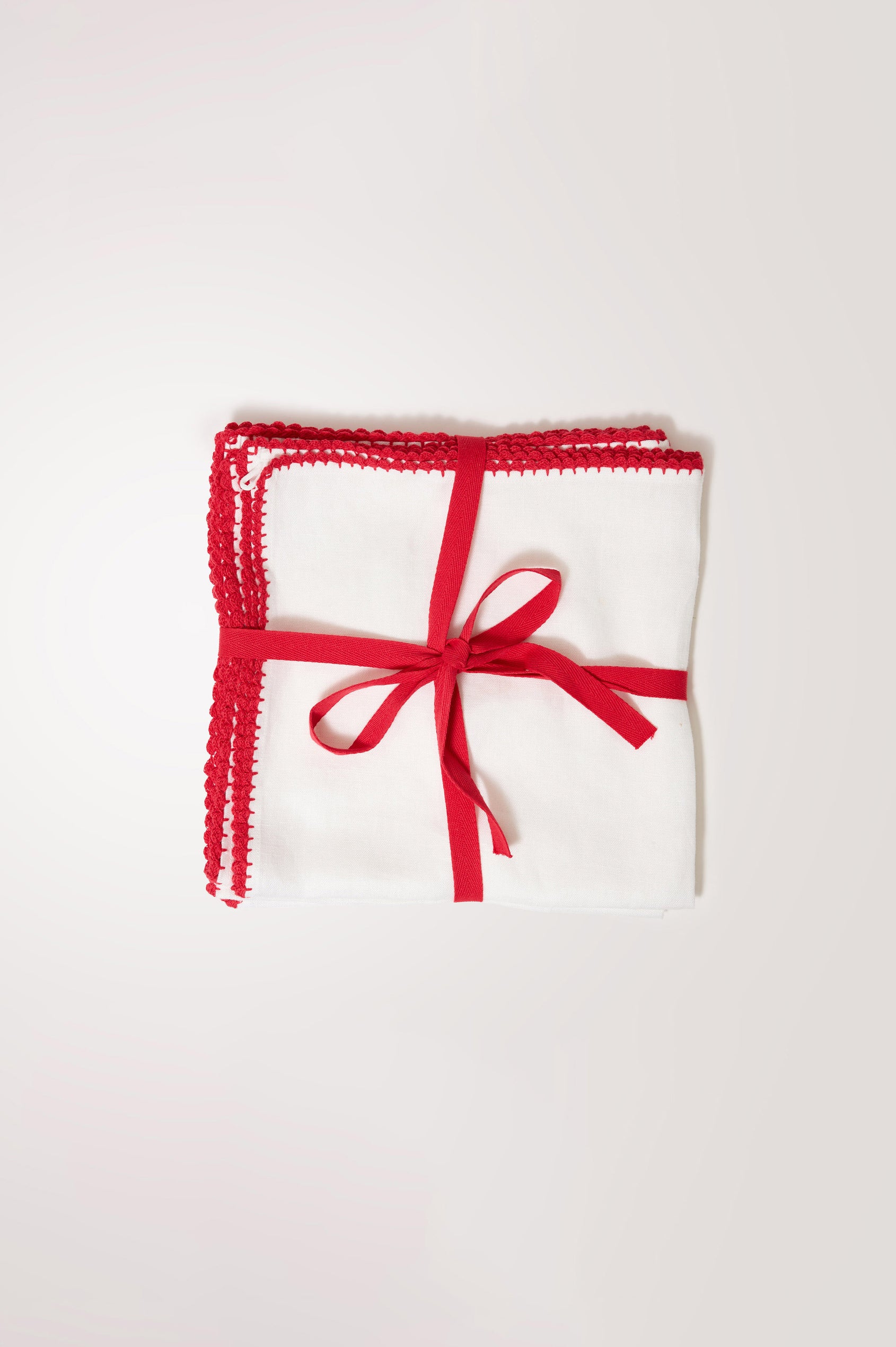 Nonna Napkin in Heavy Linen With Contrast Crochet Trim - Flat Lay Product View Featured