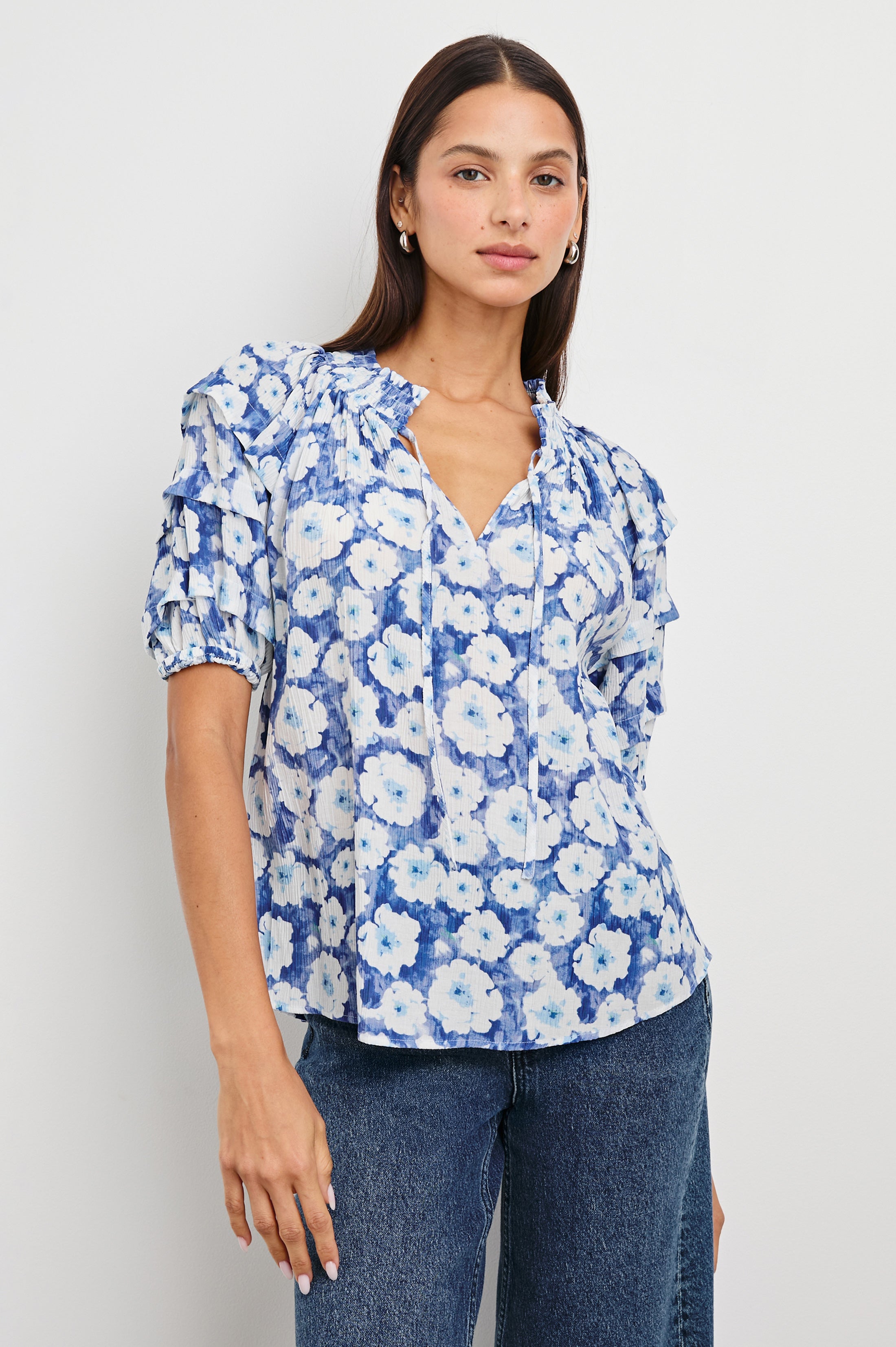 トップス misha&puff MARITIME BLUE RAILROAD FLORAL MISHA TOP - WOODBLOCK FLORAL – Rails