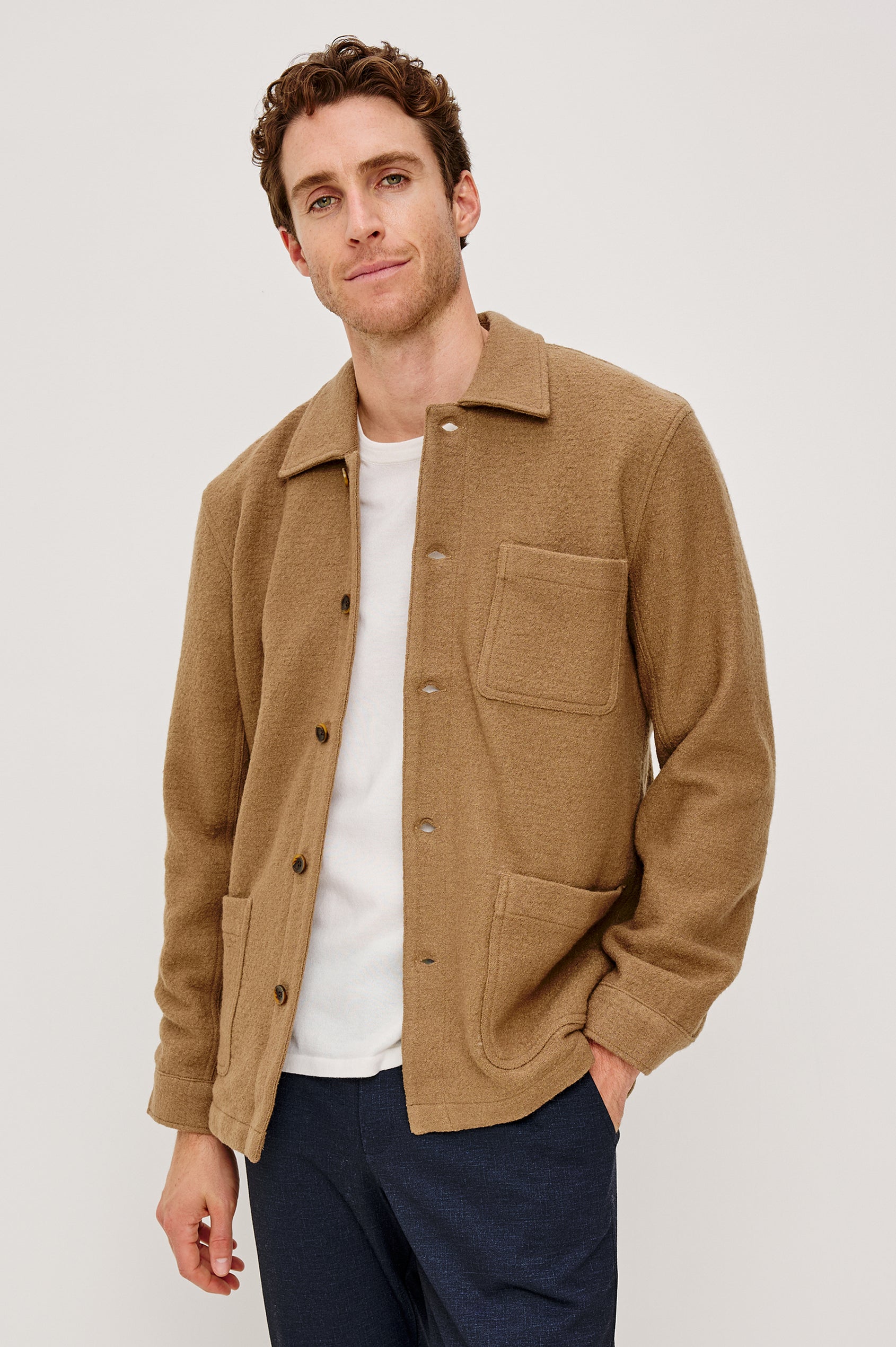 Rails Men's Pascal Boucl Wool-Blend Shirt Jacket - Light Brown Boucle - Size Medium Rails Men's Pascal Boucl Wool-Blend Shirt Jacket - Light Brown Boucle - Size Medium