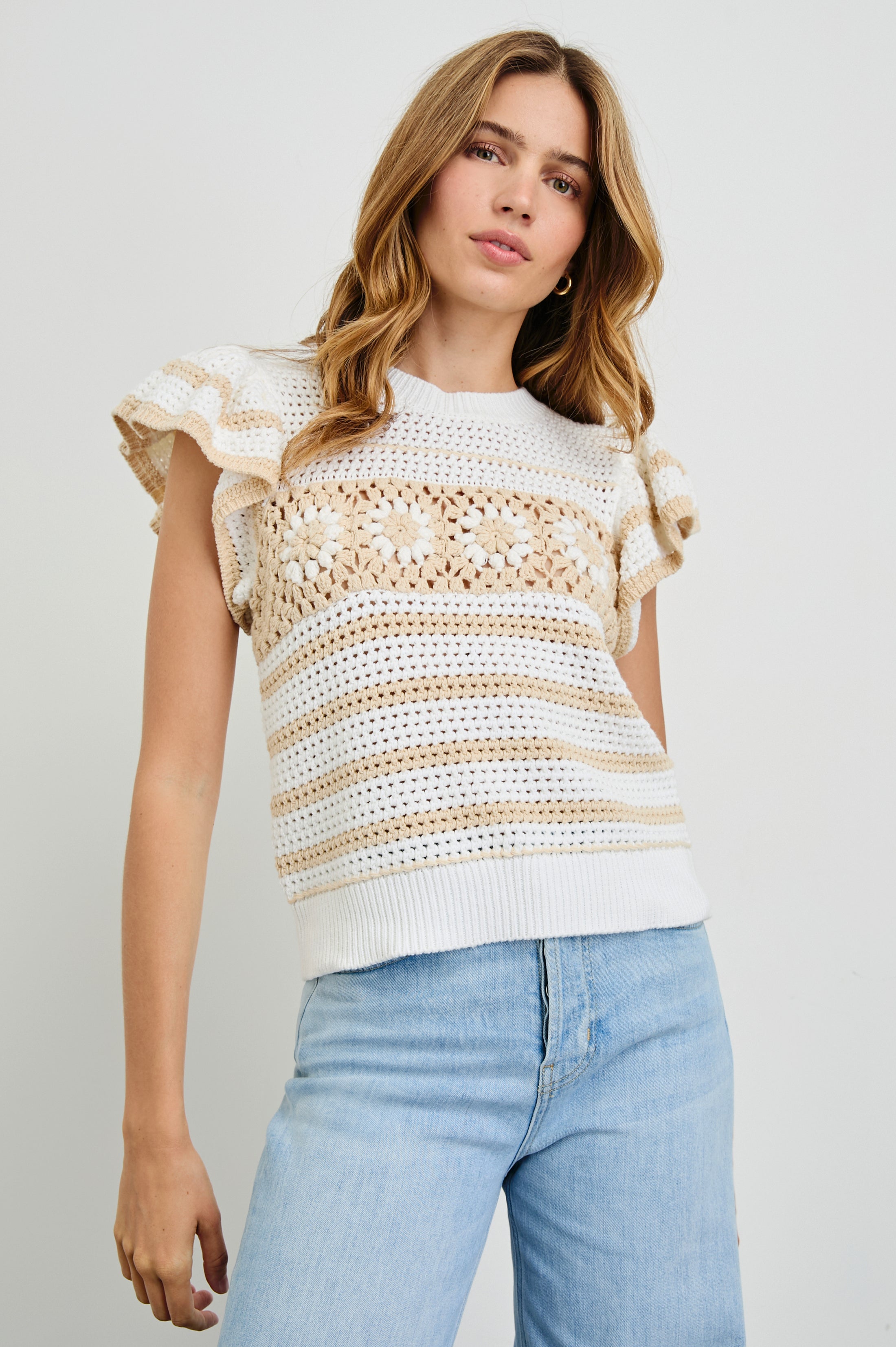 PENELOPE TOP - IVORY OAT CROCHET STRIPE – Rails