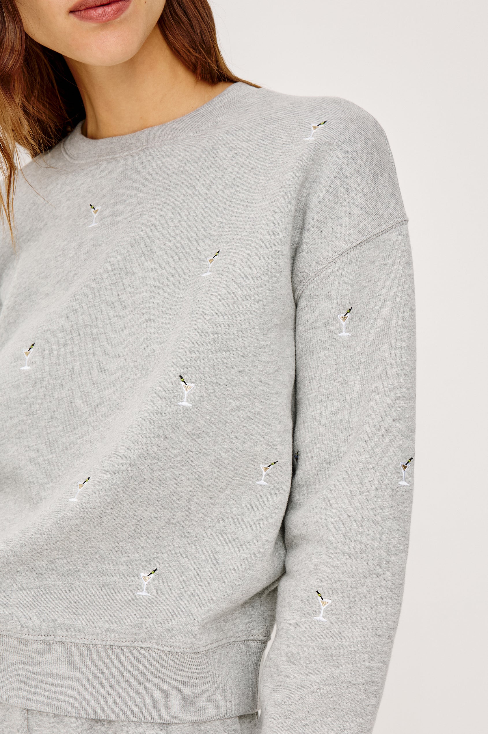 RAMONA SWEATSHIRT - HEATHER GREY MARTINI EMBROIDERY