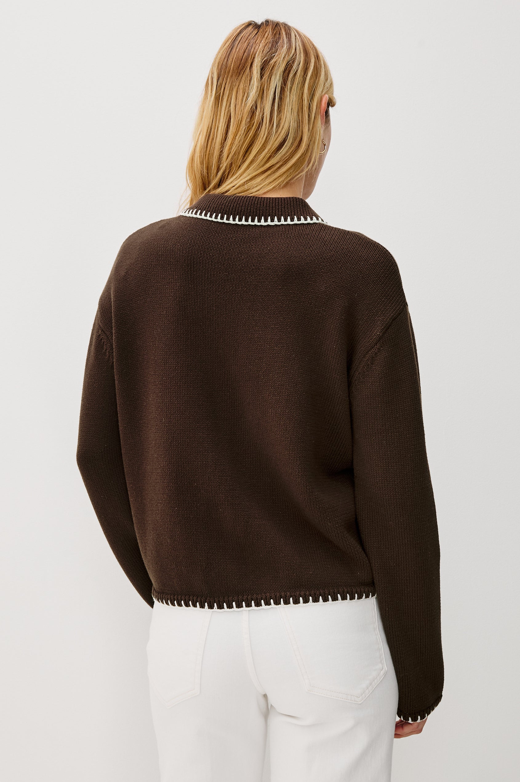 RAYLEEN SWEATER - BROWN IVORY BLANKET STITCH
