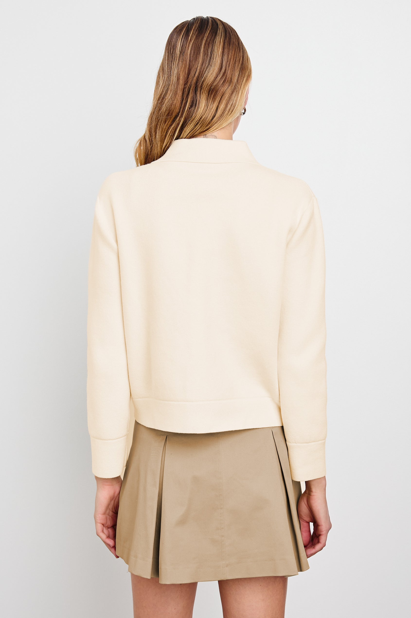 Remington Jacket with Dual-Zip Closure and Two Chest Flap Patch Pockets in Ivory Colorway - Back View Featured on Model