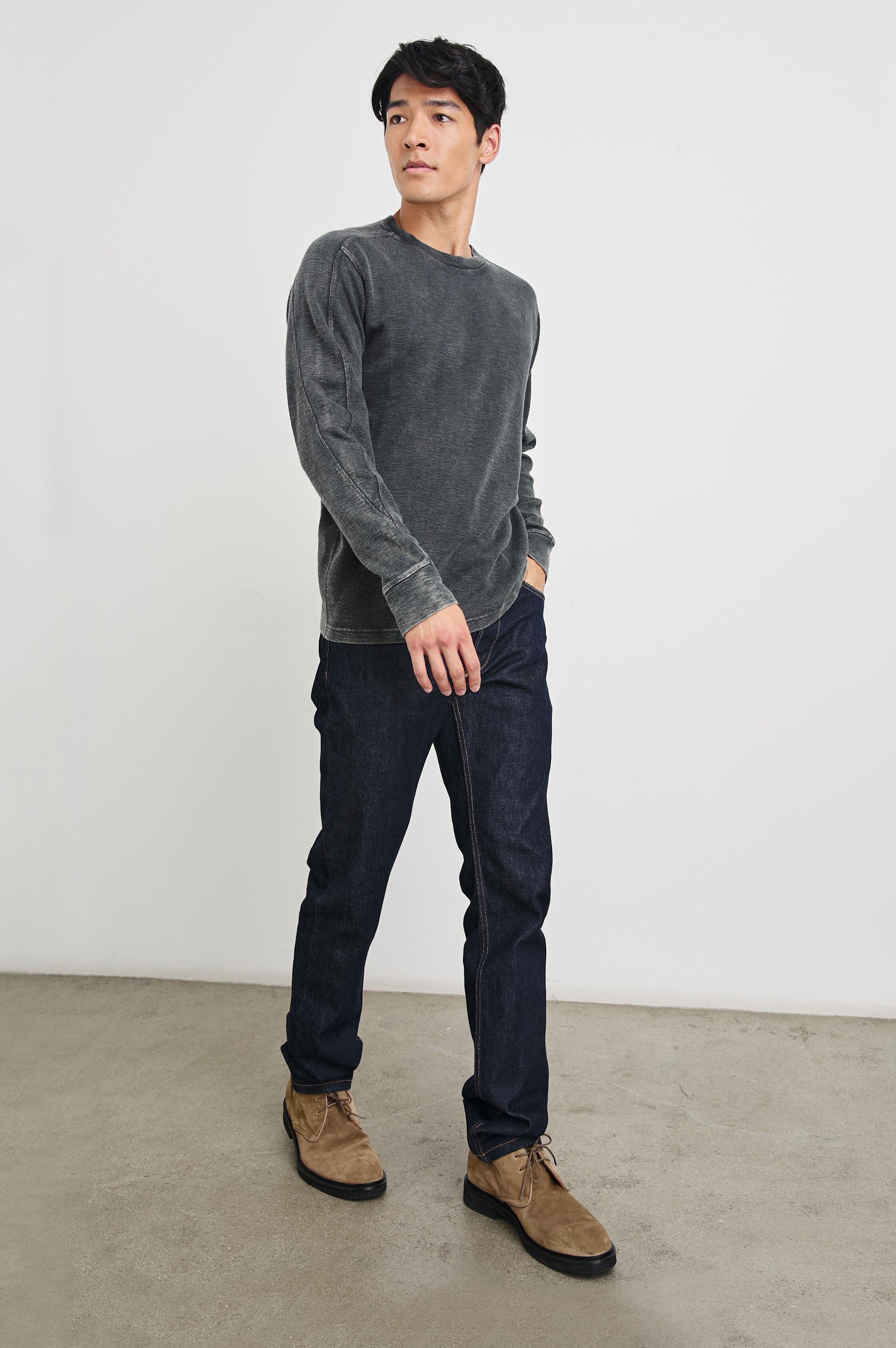 Jent Louis Rib Long Sleeve Tee ブラックsサイズ RHEESE-WASHED-BLACK-