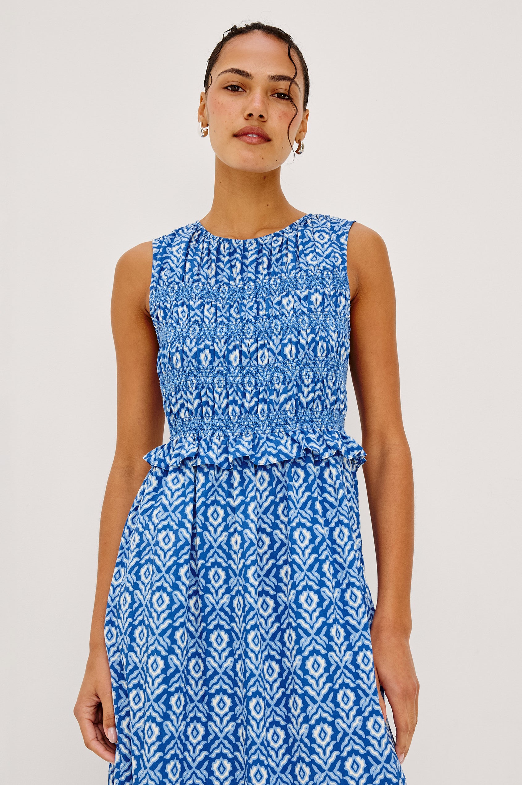 rails blue silk dress Rails Roxanne Smocked Midi Dress