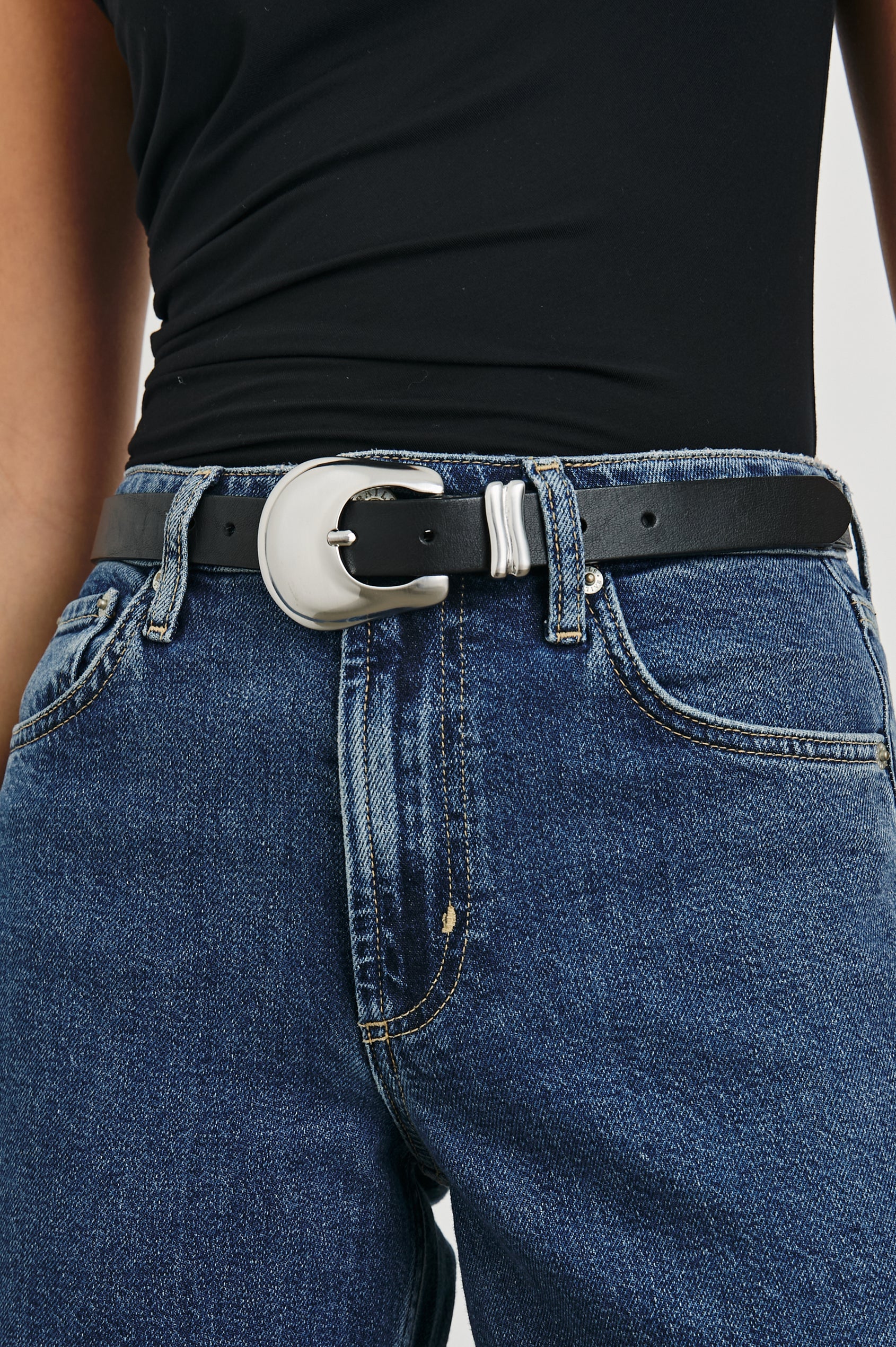 black and silver belt for dress Women's Leather Belt for Dress | Black With Silver Buckle 42" / 105 cm - Black