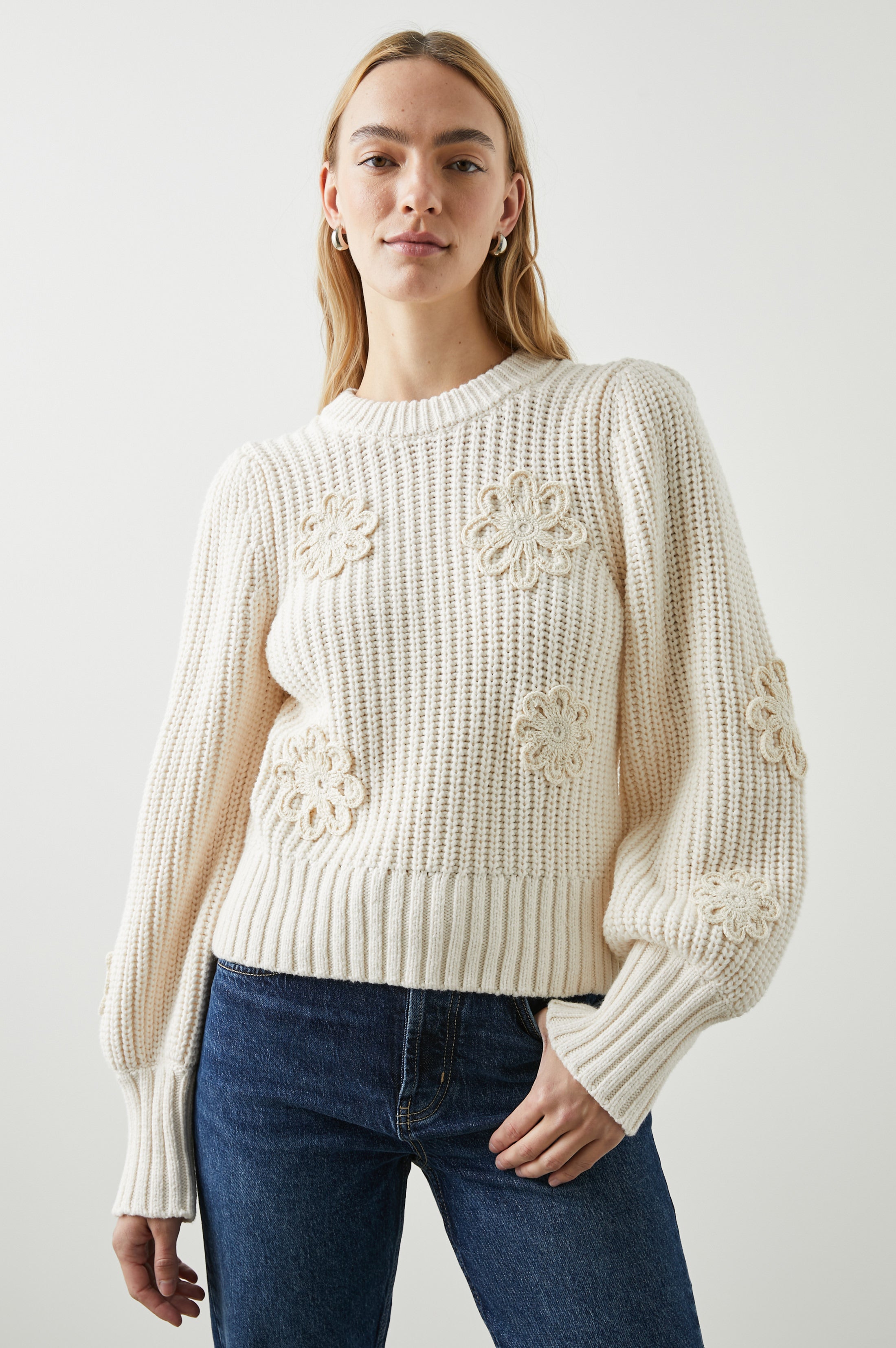 ROMY SWEATER - IVORY CROCHET DAISIES – Rails