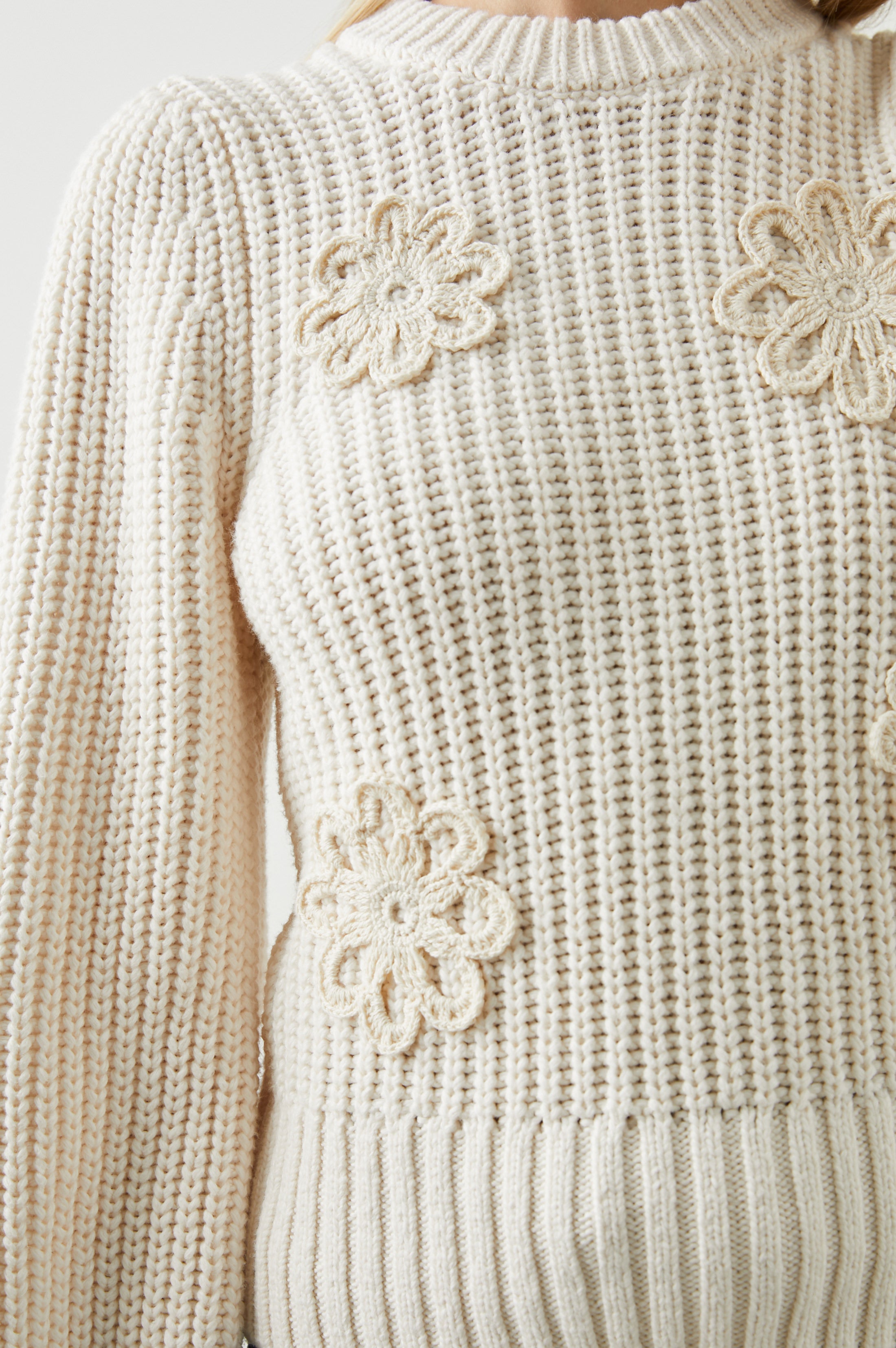 ROMY SWEATER - IVORY CROCHET DAISIES – Rails