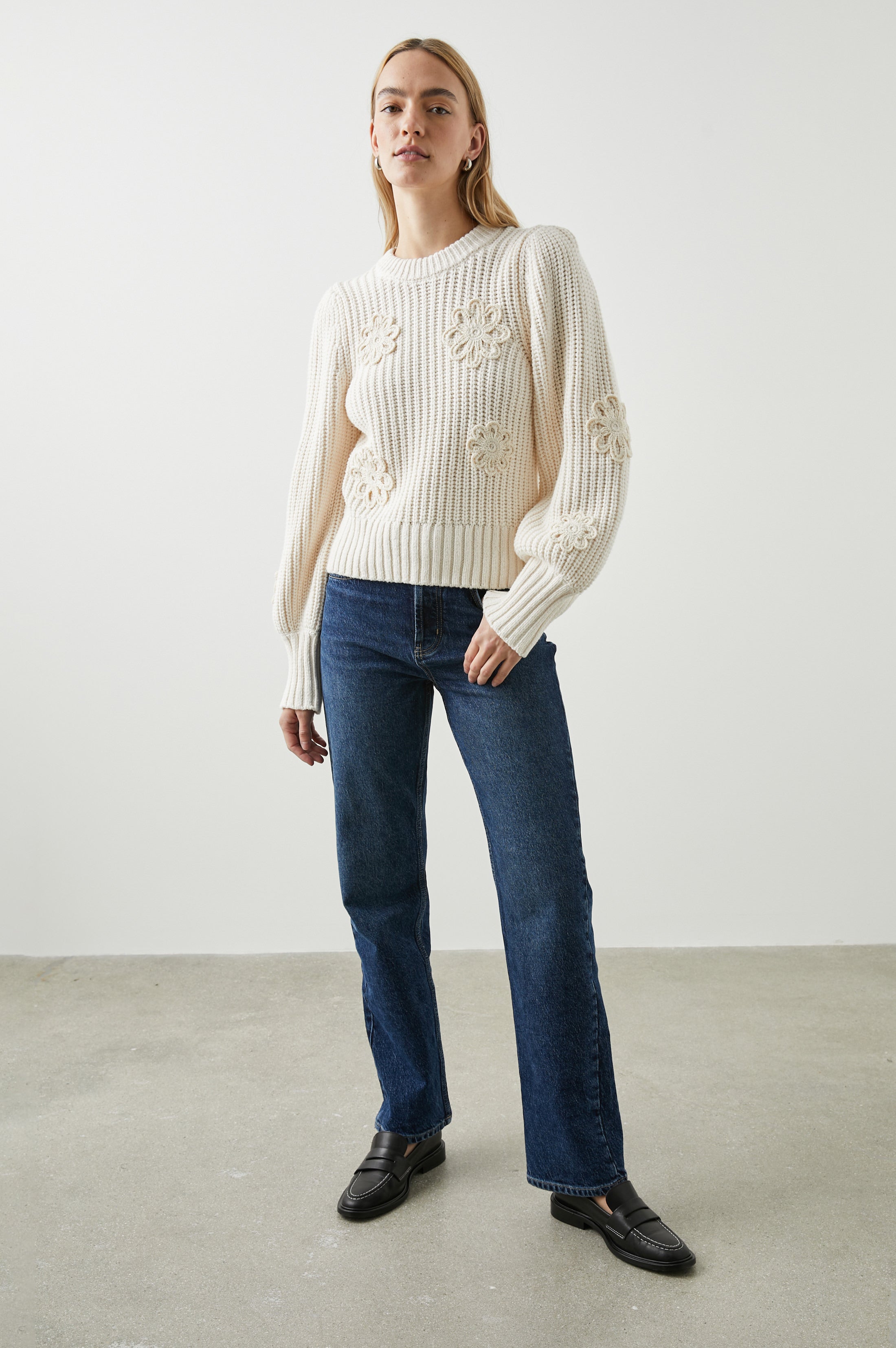 ROMY SWEATER - IVORY CROCHET DAISIES – Rails