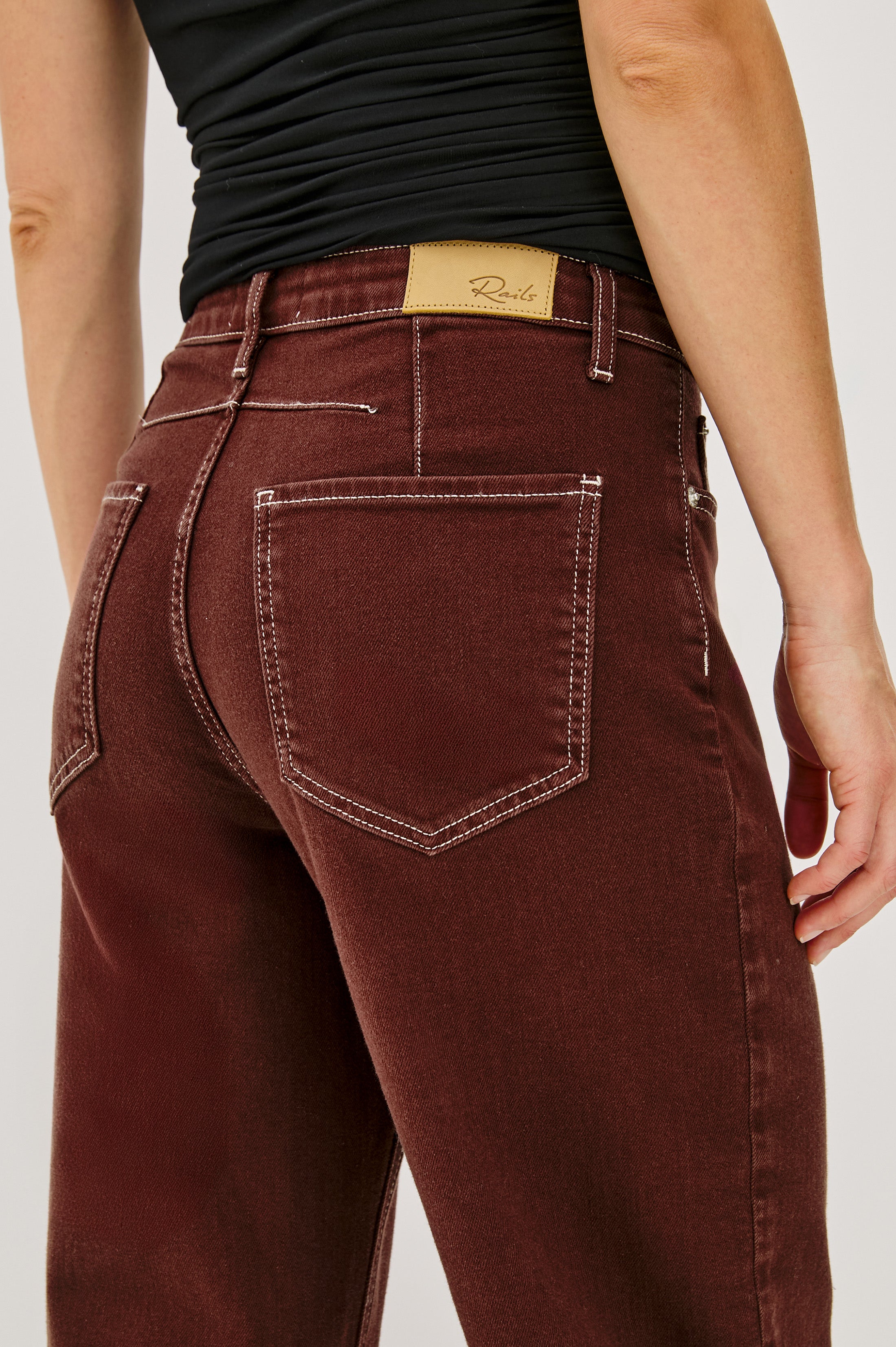 SAMO BARREL LEG - CHOCOLATE CONTRAST STITCH – Rails