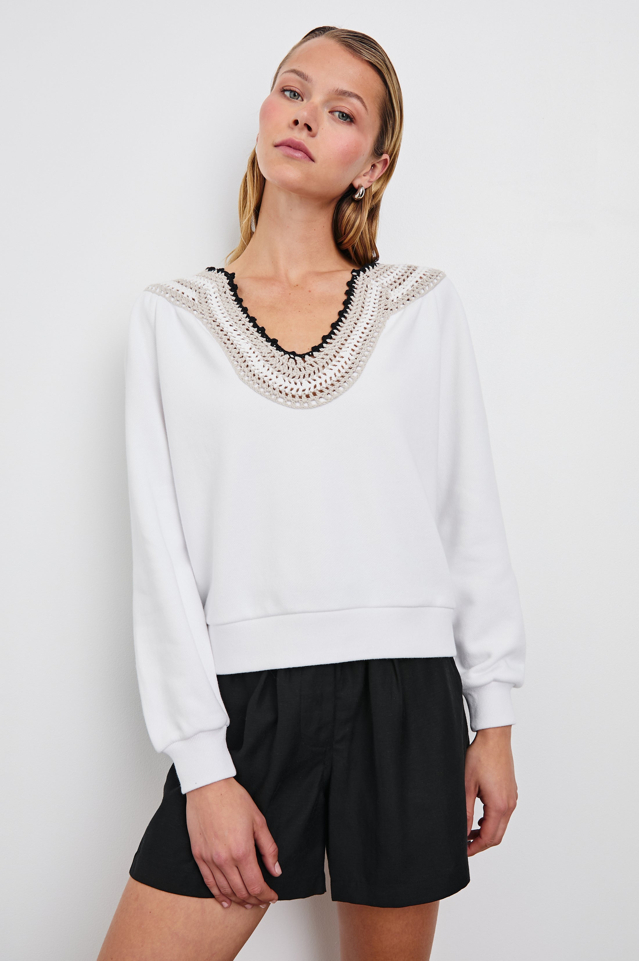 SAVA SWEATSHIRT - IVORY WITH CROCHET – Rails