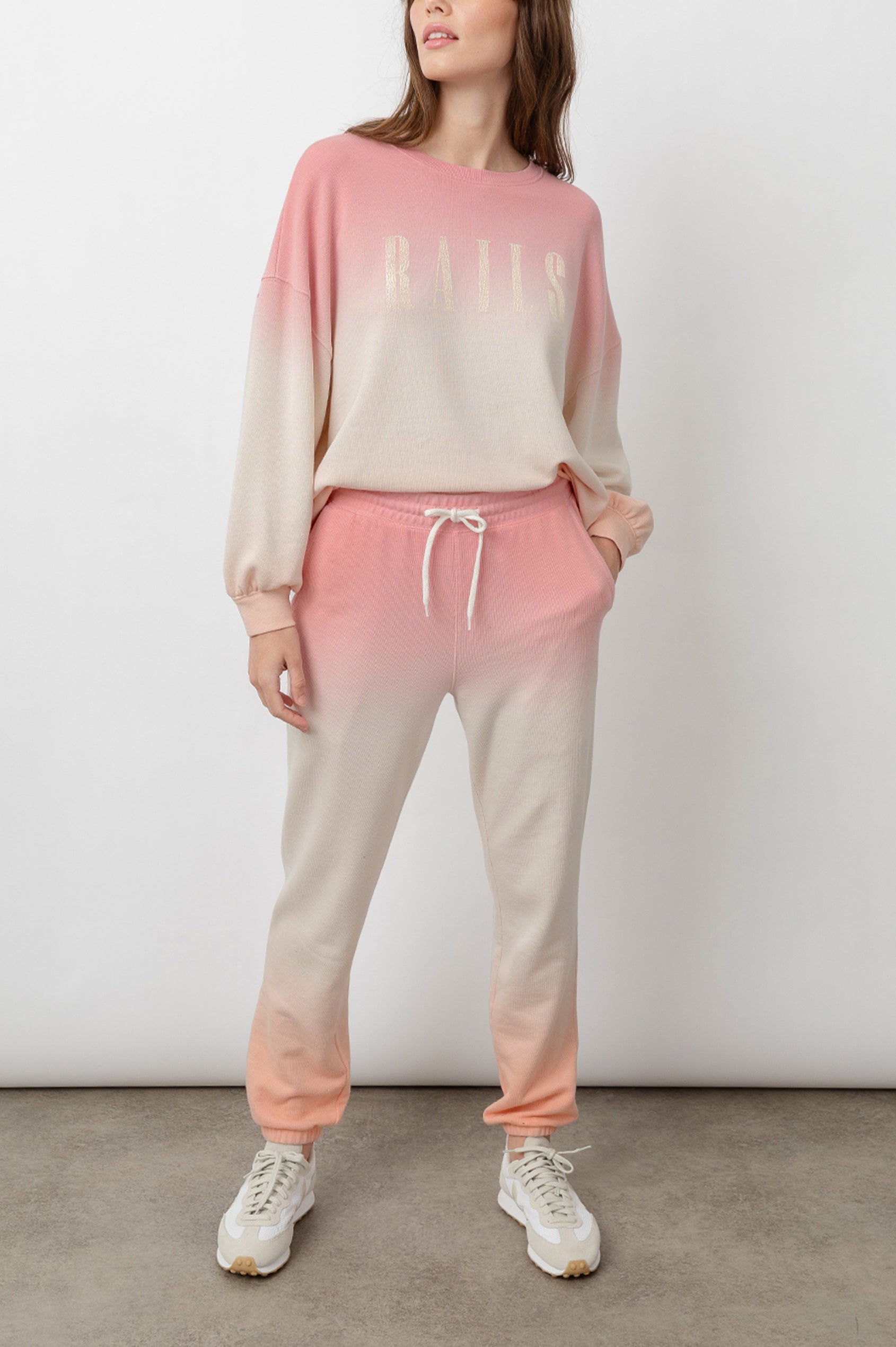 SIGNATURE-SWEATSHIRT-PEACH-PINK-DIP-DYE-FULL FRONT BODY
