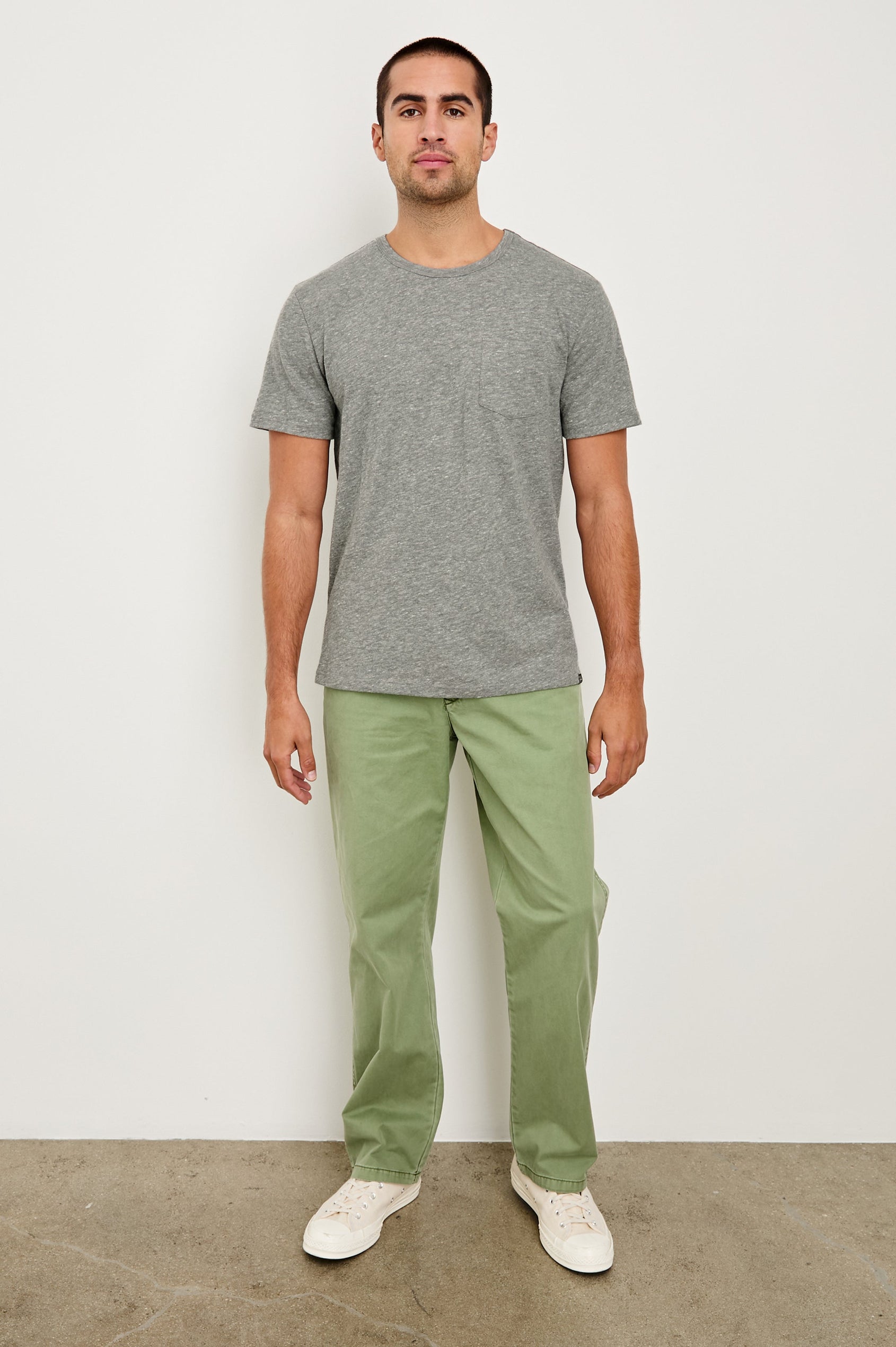 SKIPPER HEATHER GREY T-SHIRT - FULL BODY FRONT VIEW