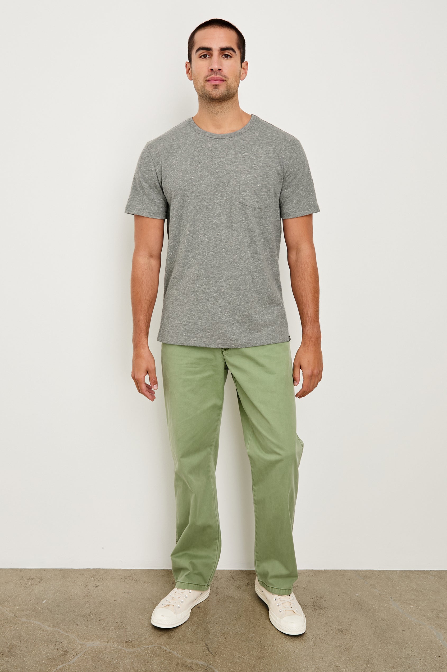 SKIPPER HEATHER GREY T-SHIRT - FULL BODY FRONT VIEW