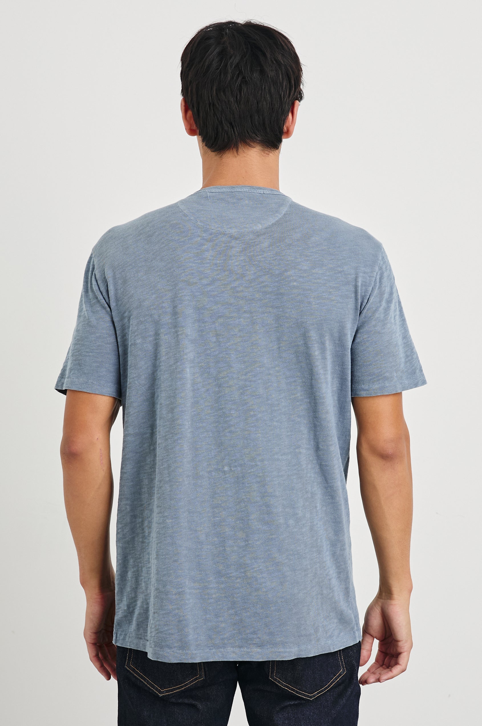 Skipper Short-Sleeve T-shirt with a Crew Neck and a Chest Patch Pocket in Steel Colorway - Back View Featured on Model