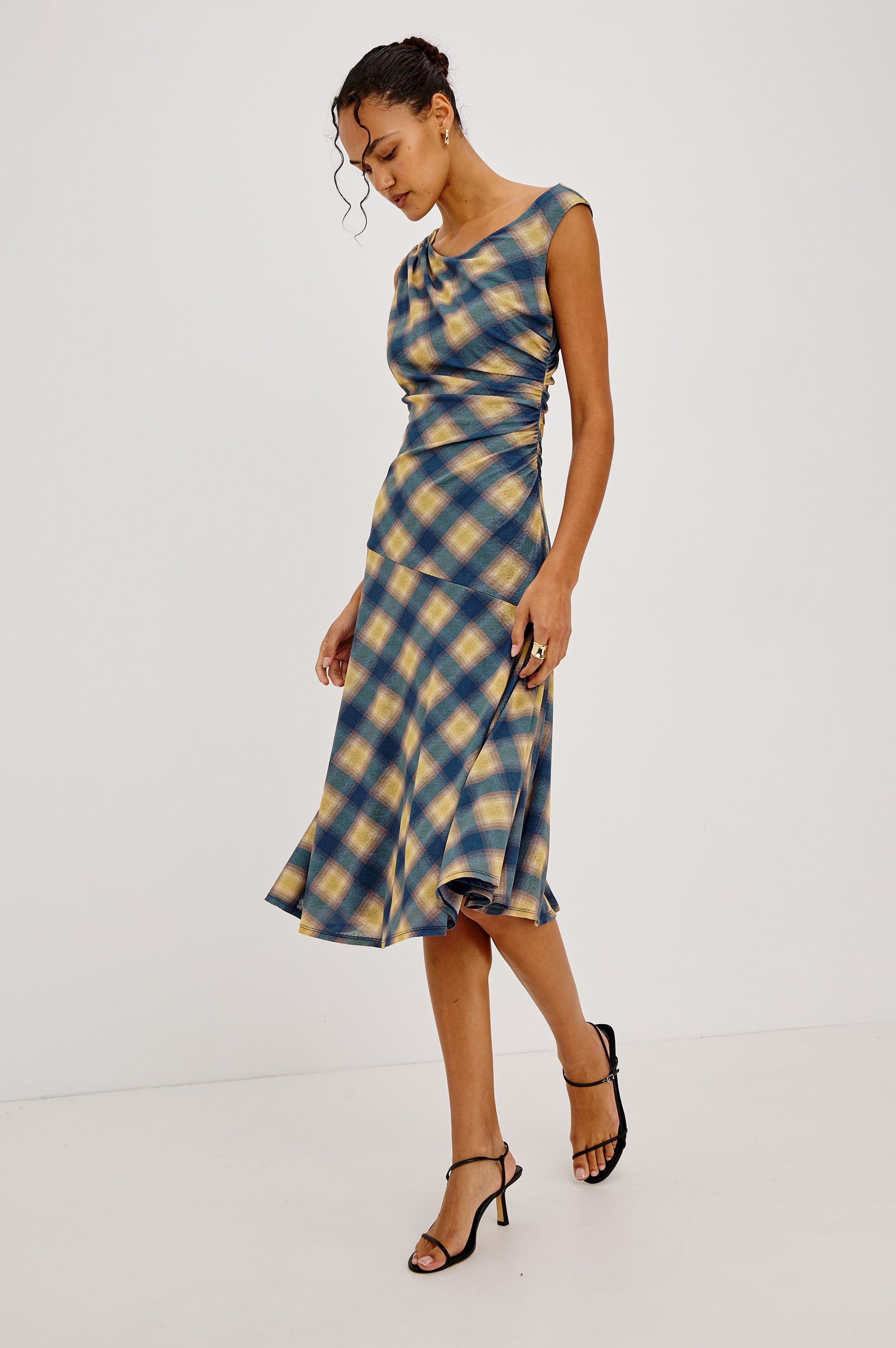SORRA DRESS - NAVY SAGE PLAID