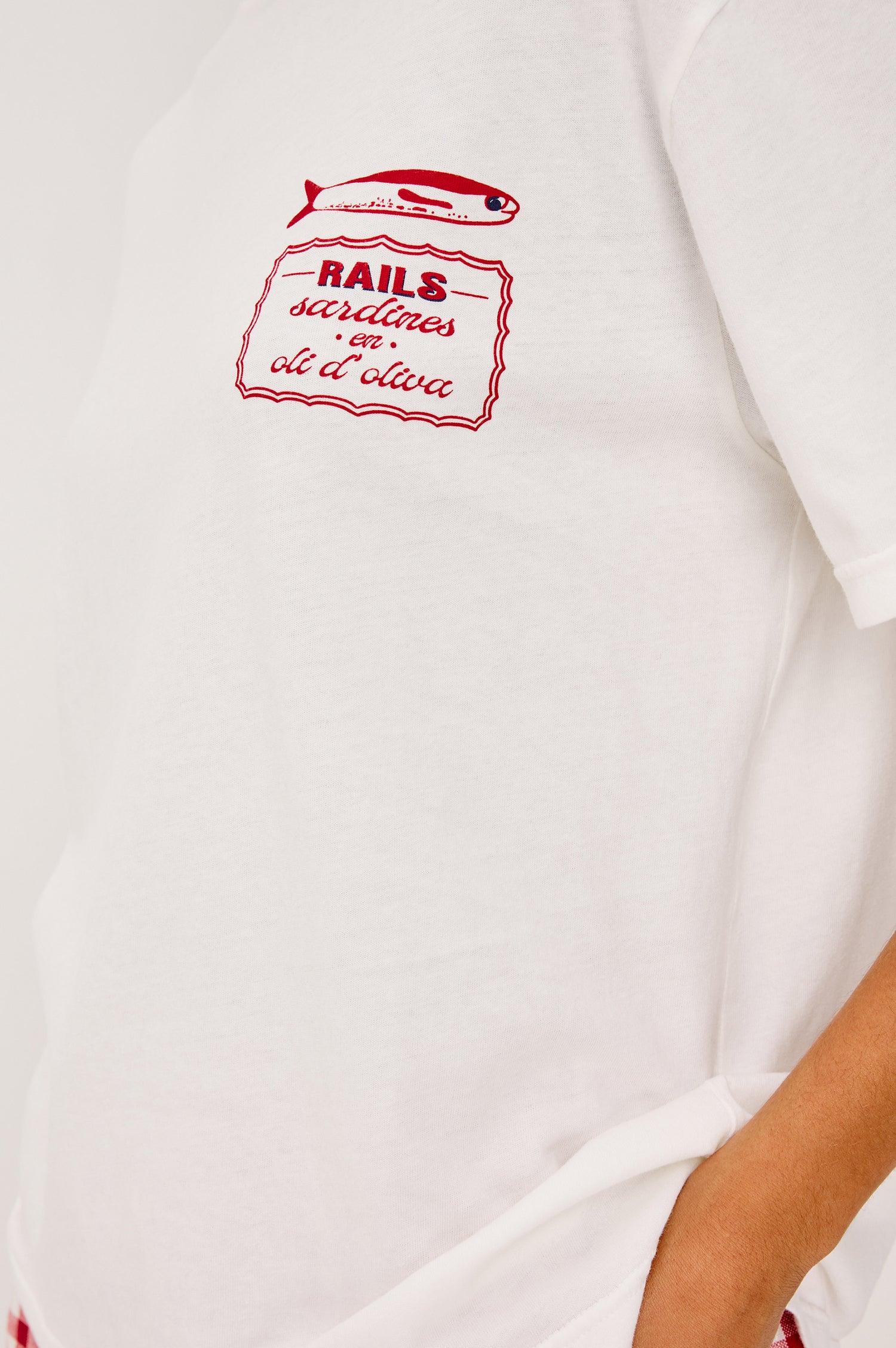 Souvenir Tee in Vintage Cotton With Crew Neckline, Loose Fit, and Short Sleeves in Sardines Colorway - Upper Body Front View Featured on Model