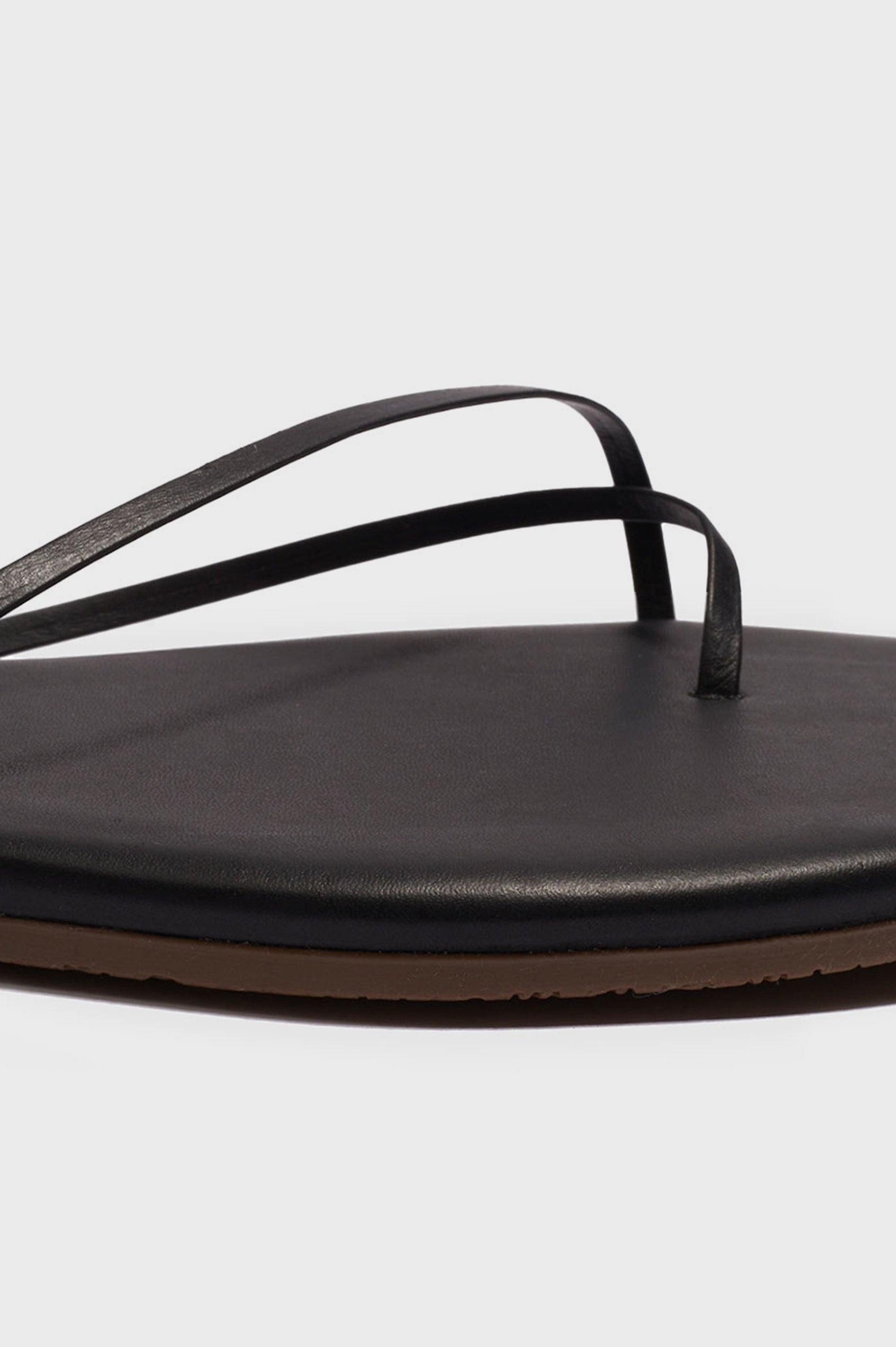 Millie Square toe leather sandal with thin straps wrapping the ankle and front in Sable black - close up of toe details